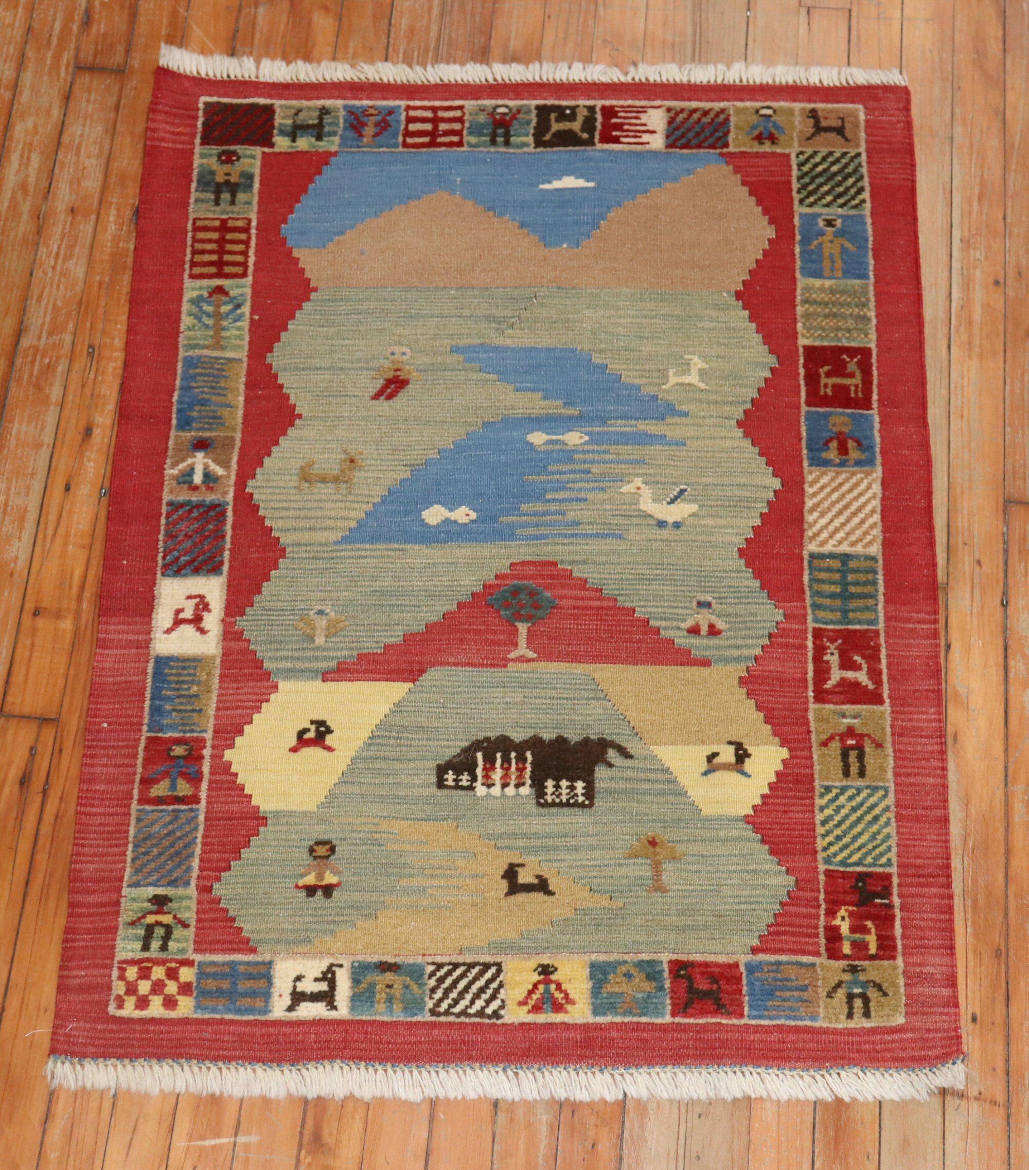 Folk Folksy-Set malerischer persischer Souf Gabbeh-Teppiche (Volkskunst) im Angebot