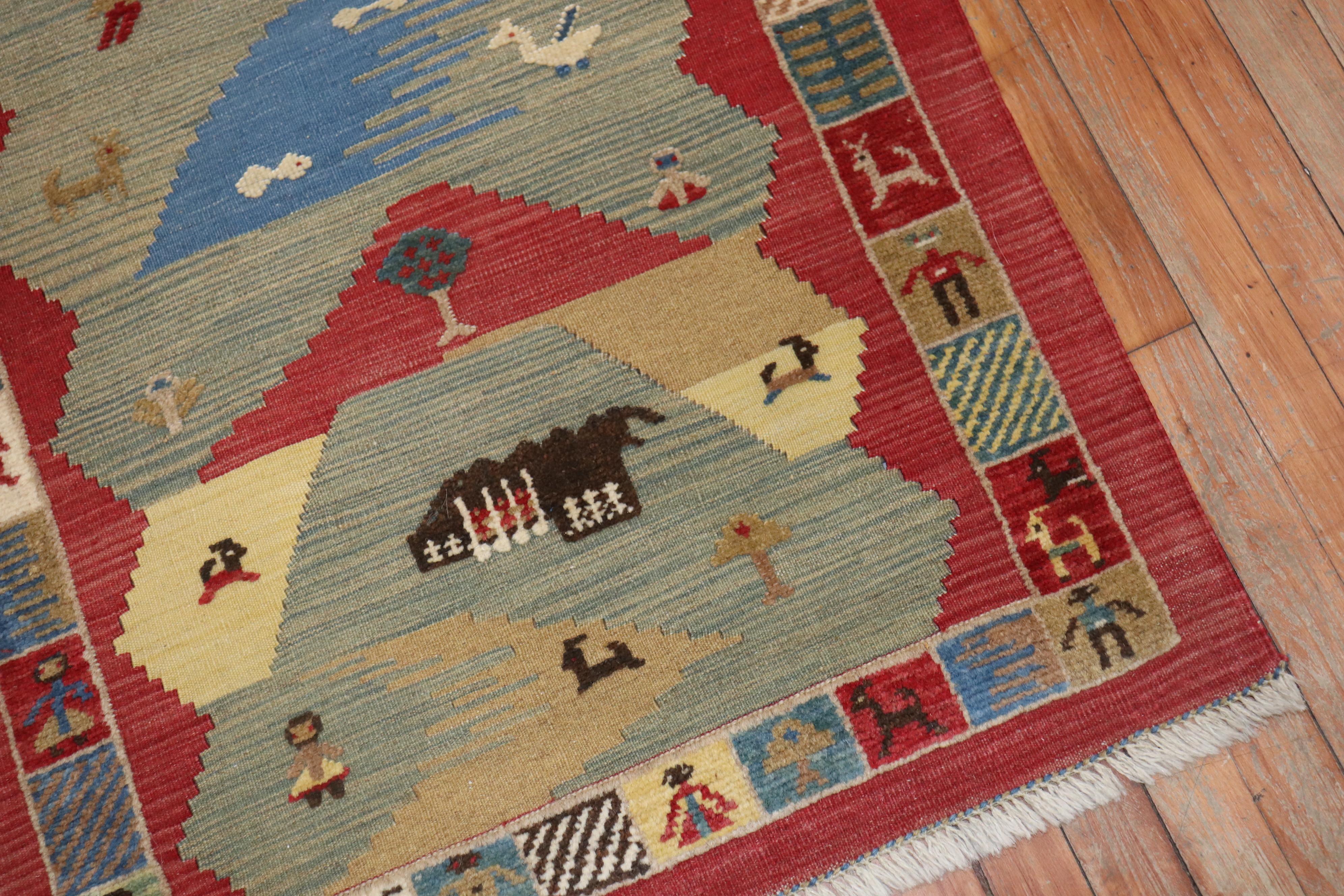 Folk Art Folksy Set of Pictorial Persian Souf Gabbeh Carpets For Sale