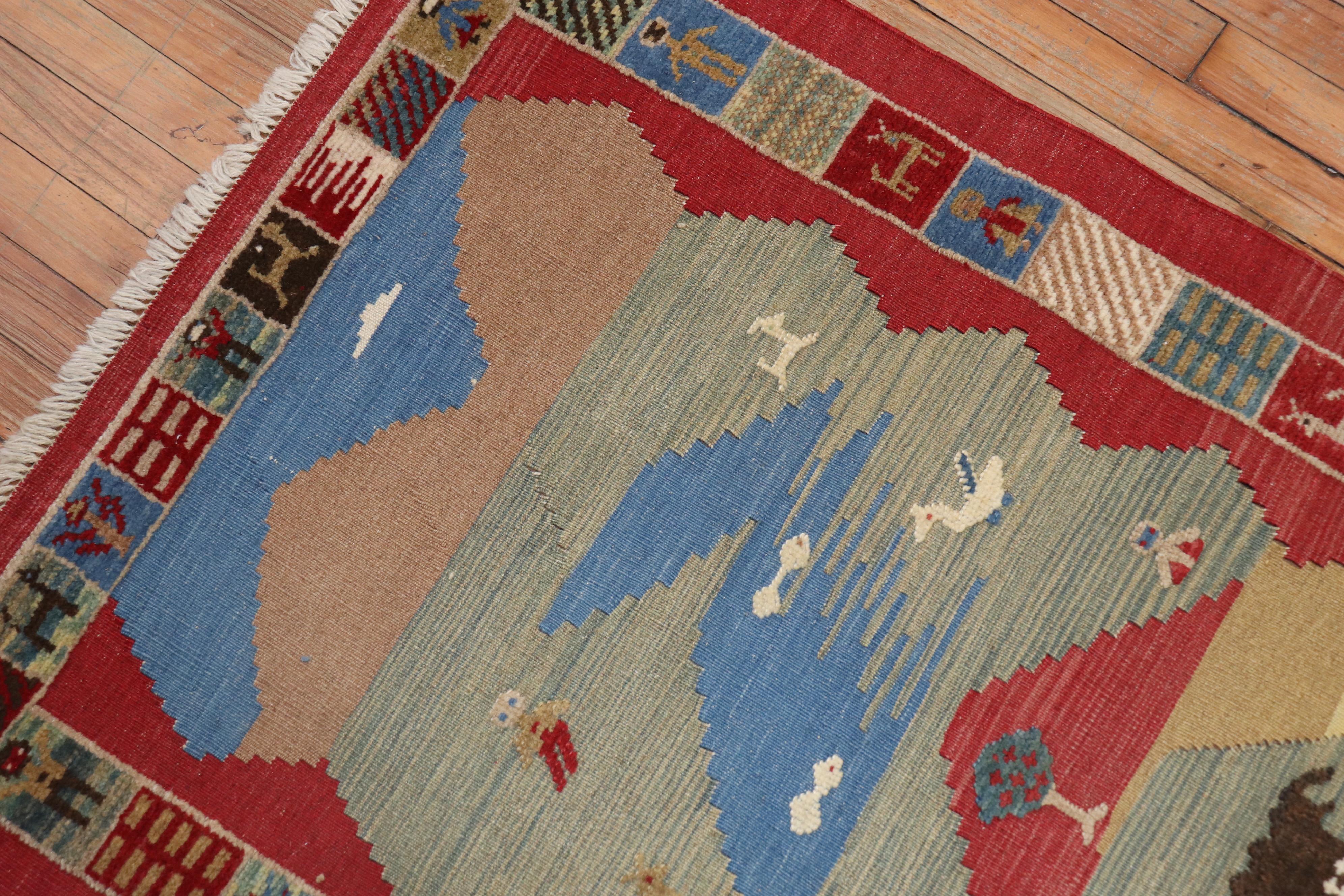 Hand-Woven Folksy Set of Pictorial Persian Souf Gabbeh Carpets For Sale