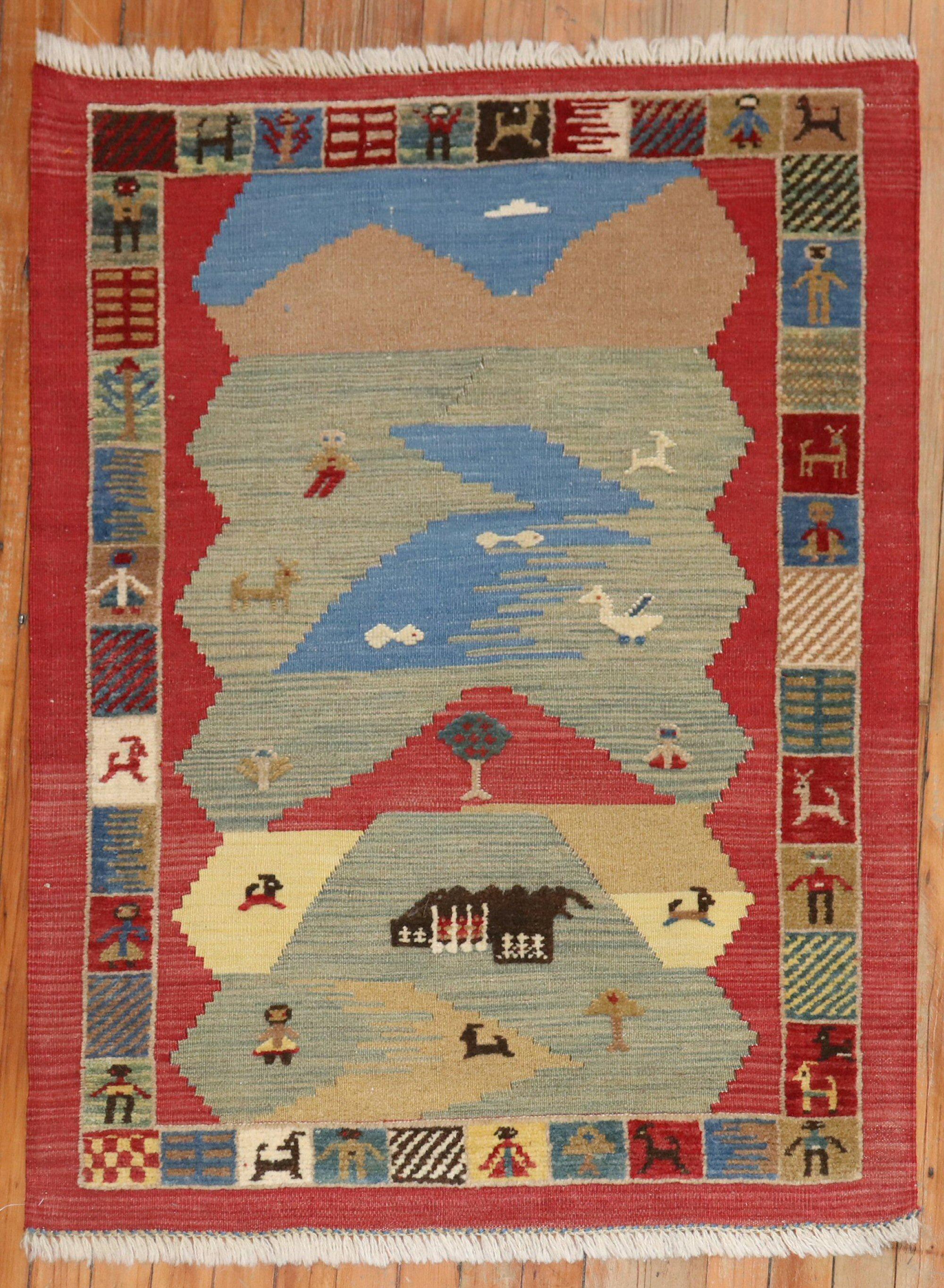 Folksy Set of Pictorial Persian Souf Gabbeh Carpets In Excellent Condition For Sale In New York, NY