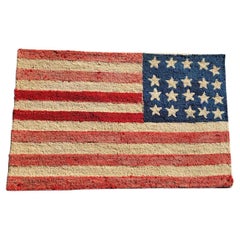 Folky 19th C American Reverse Flag Hand Hooked Rug