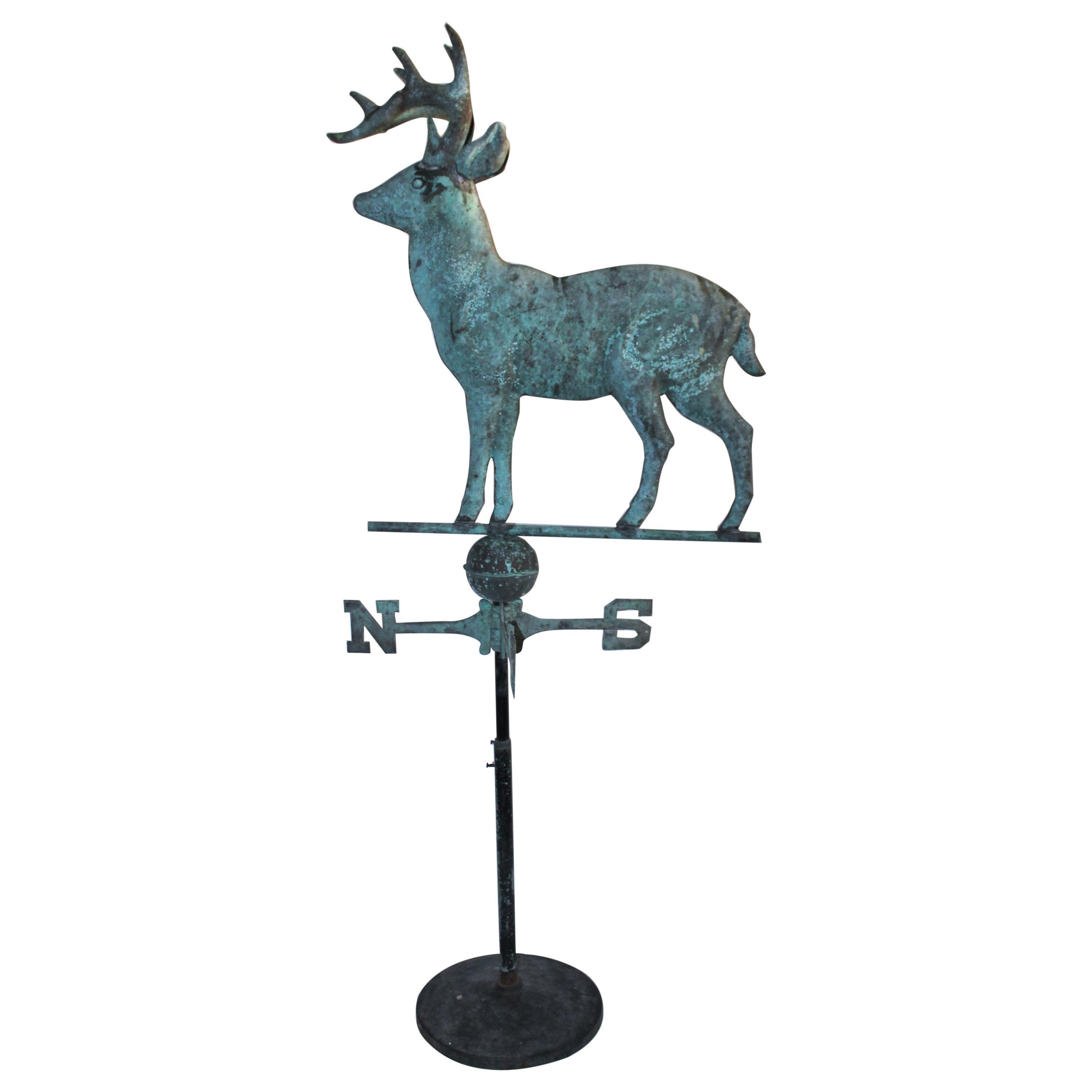 Folky 20th Century Stag / Deer Weather Vane on Iron Stand