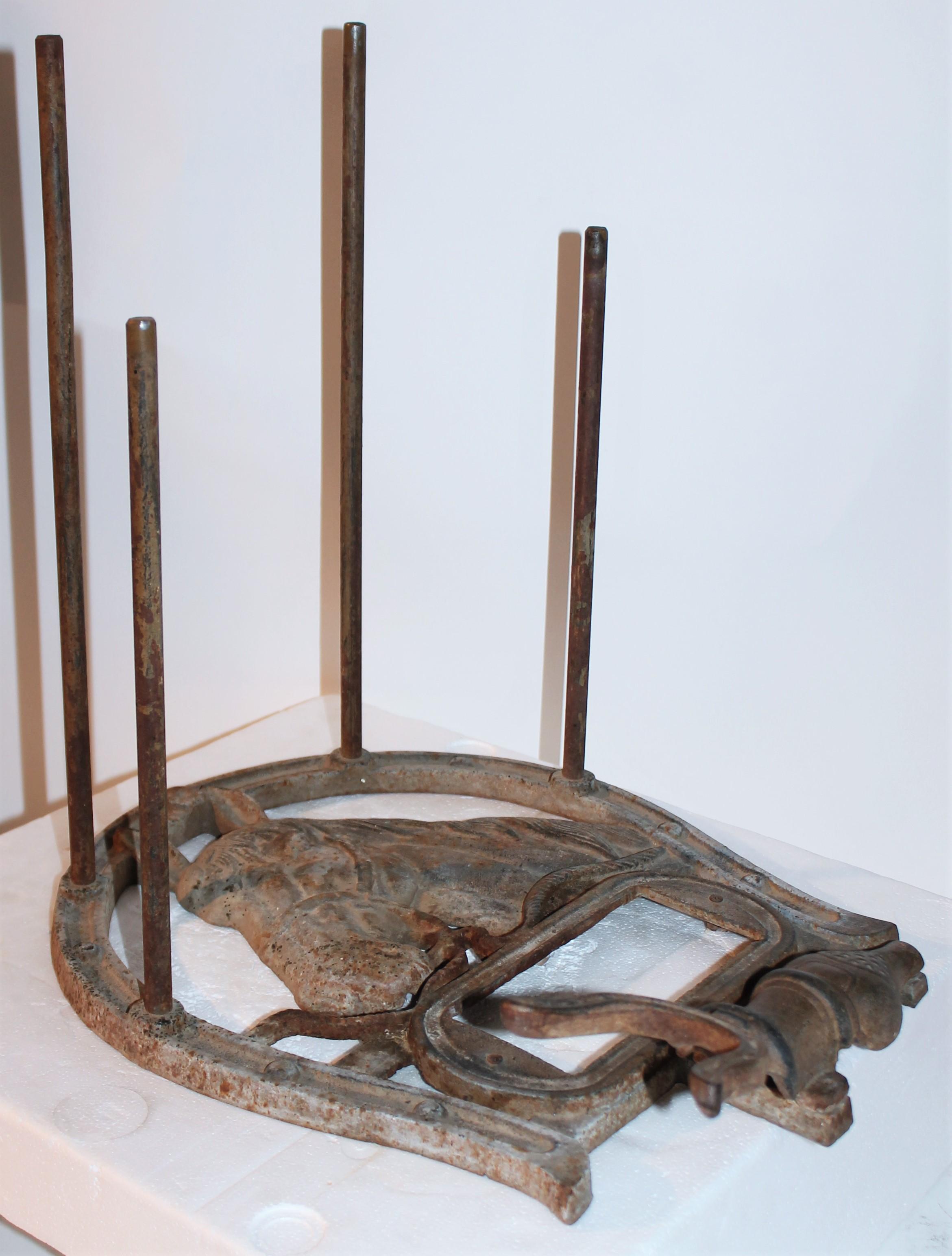 American Folky Early 20thc Iron Boot Jack & Rack For Sale