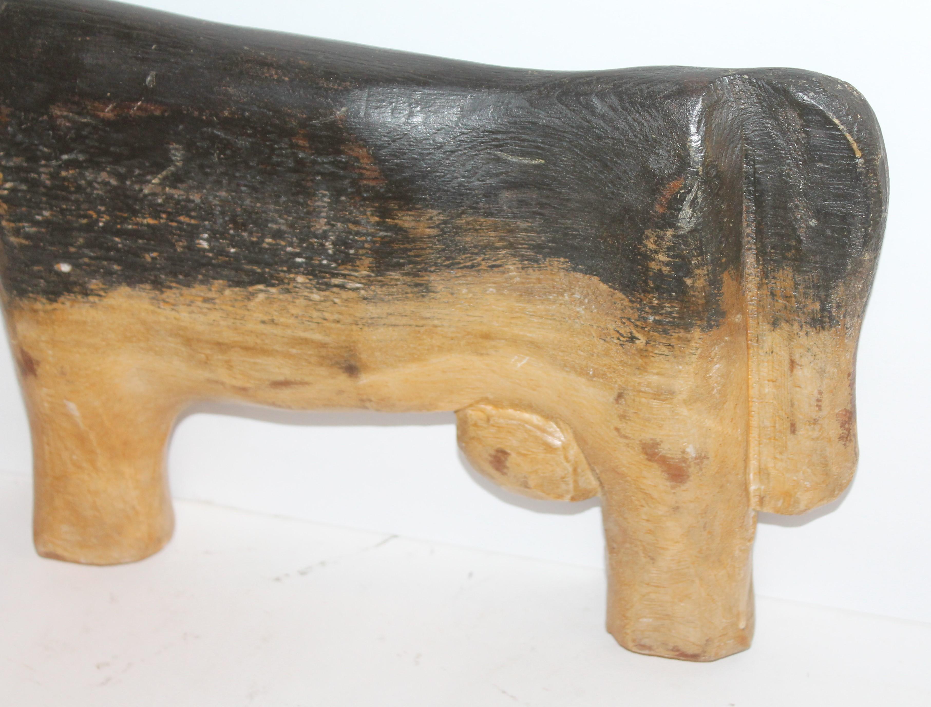 American Folky Hand Carved Cow Signed and Dated For Sale