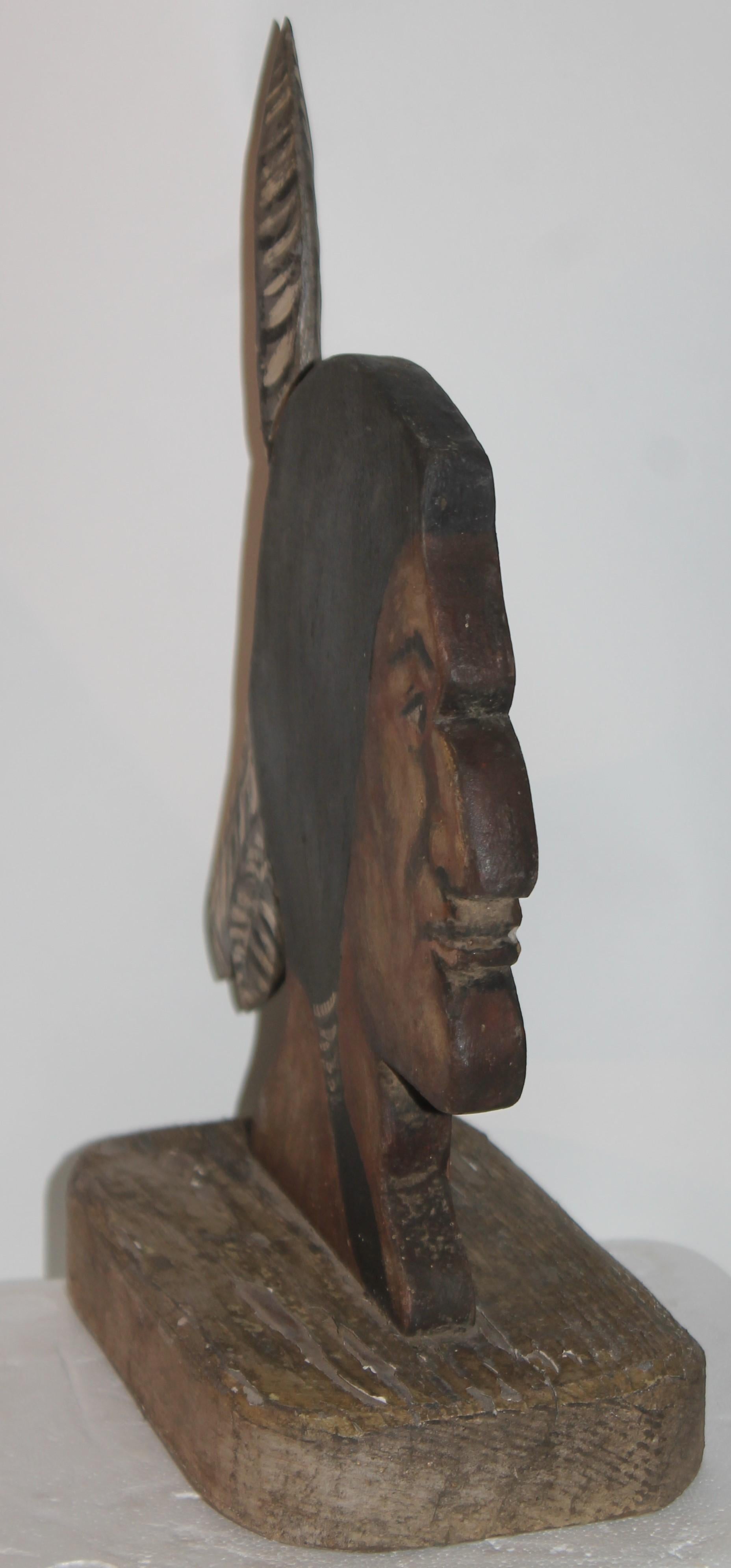 American Folky Hand Carved Indian Head For Sale