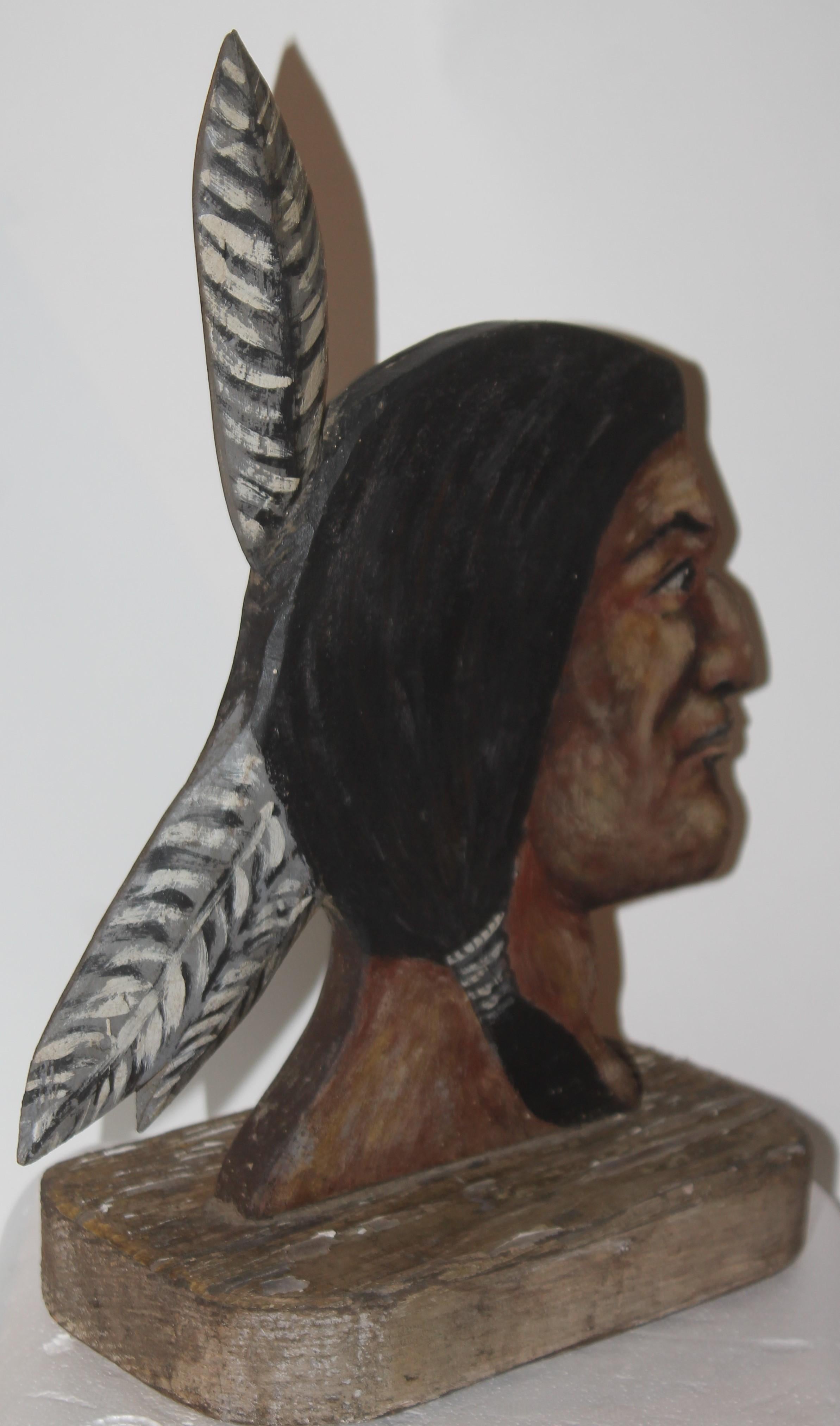 Folky Hand Carved Indian Head In Good Condition For Sale In Los Angeles, CA