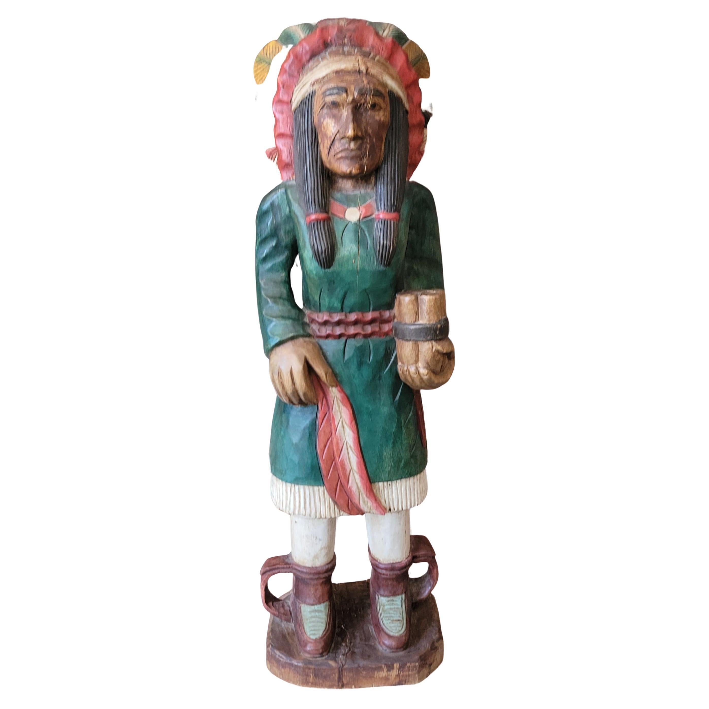 Folky Hand Carved & Painted Cigar Store Indian