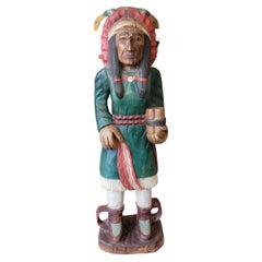 Folky Hand Carved & Painted Cigar Store Indian