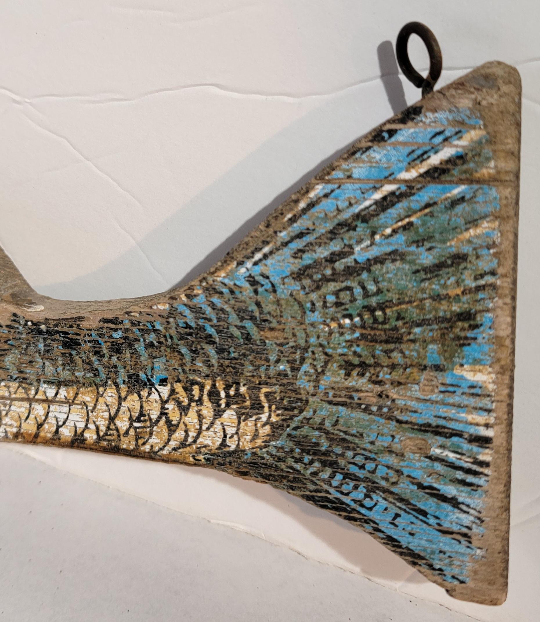 Hand-Painted Folky Hand Carved & Painted Fish Sign For Sale