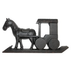 Folky Iron Door Stop of Horse and Buggy
