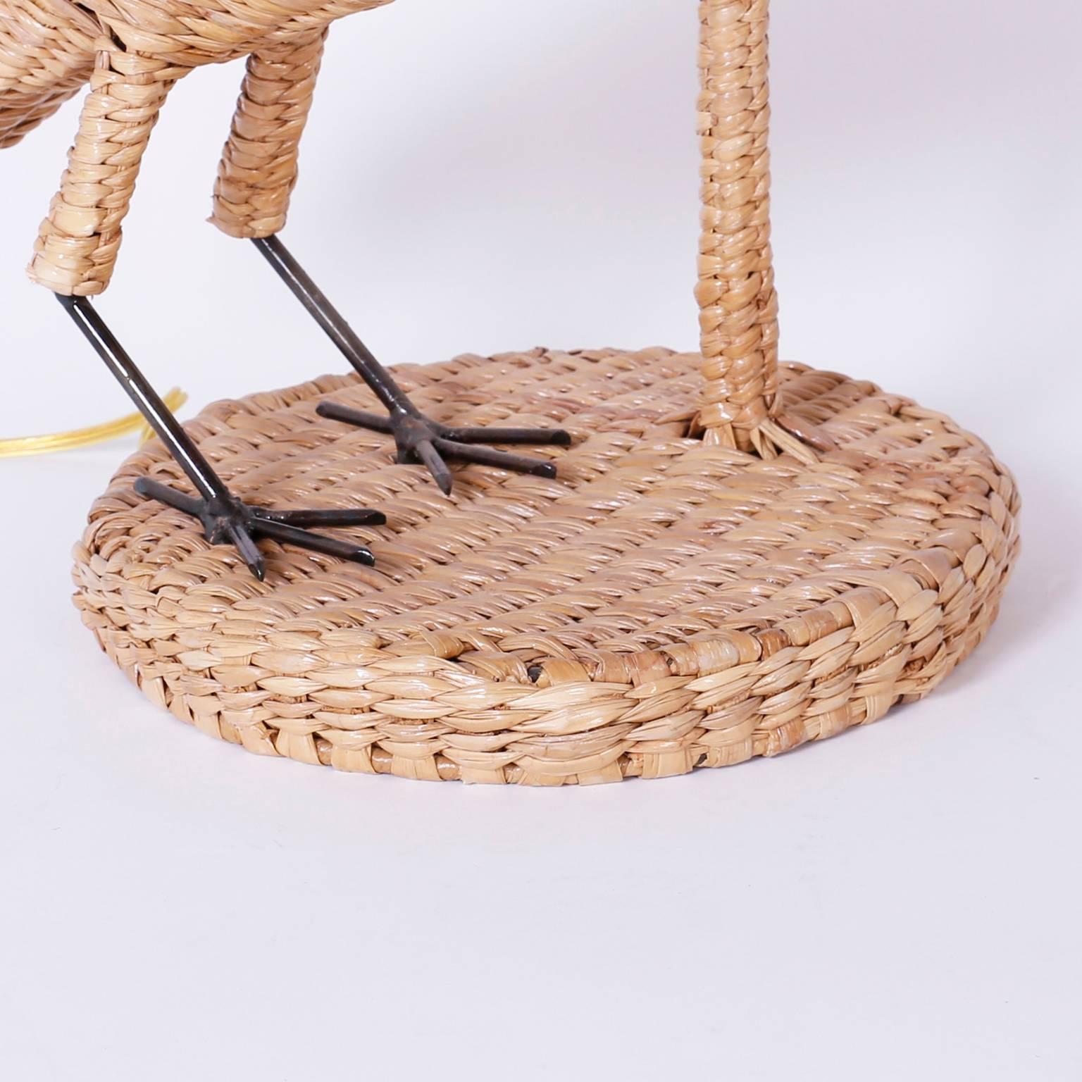 Contemporary Folky Pair of Mario Lopez Torres Wicker Egret Table Lamps