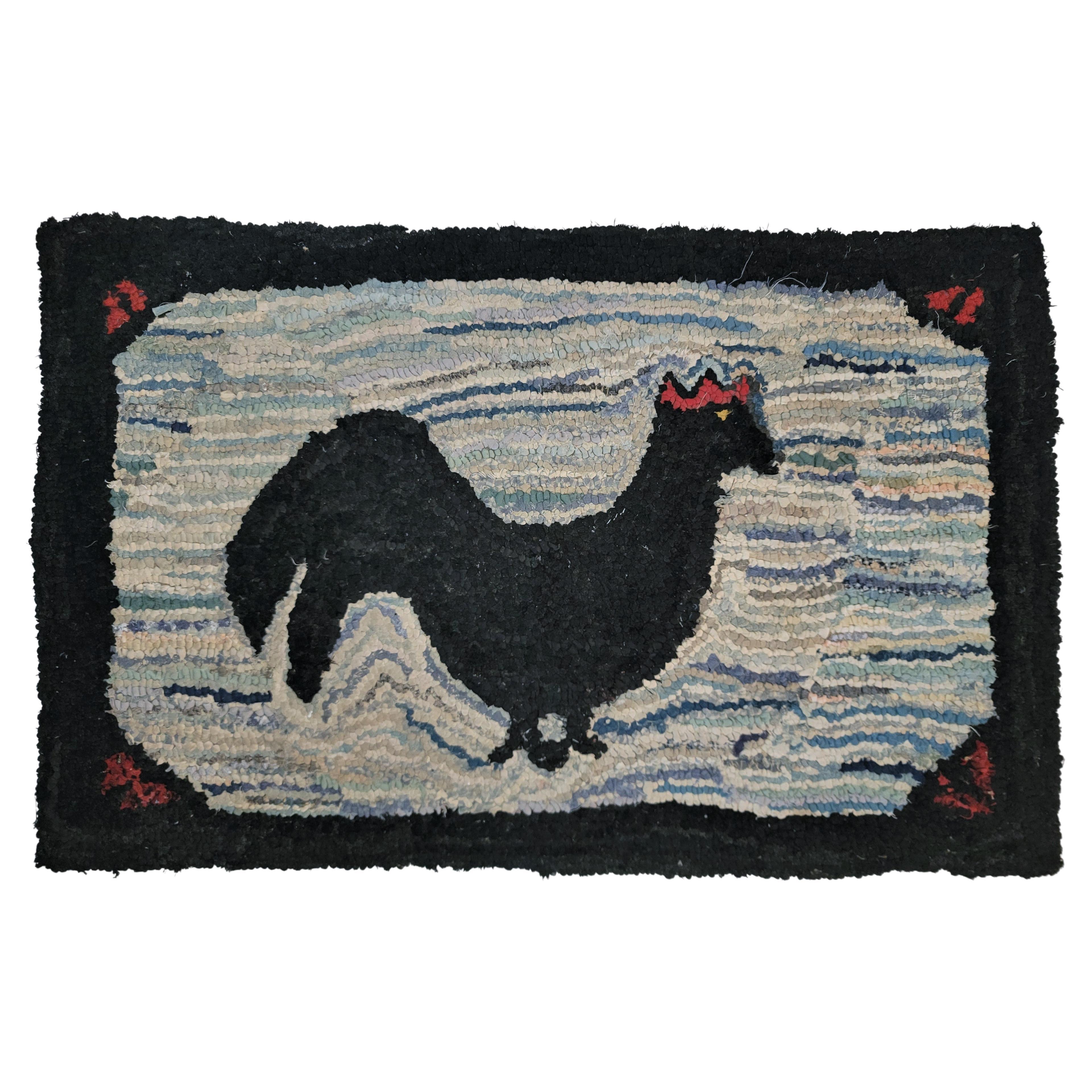 Folky Rooster Hand Hooked Rug