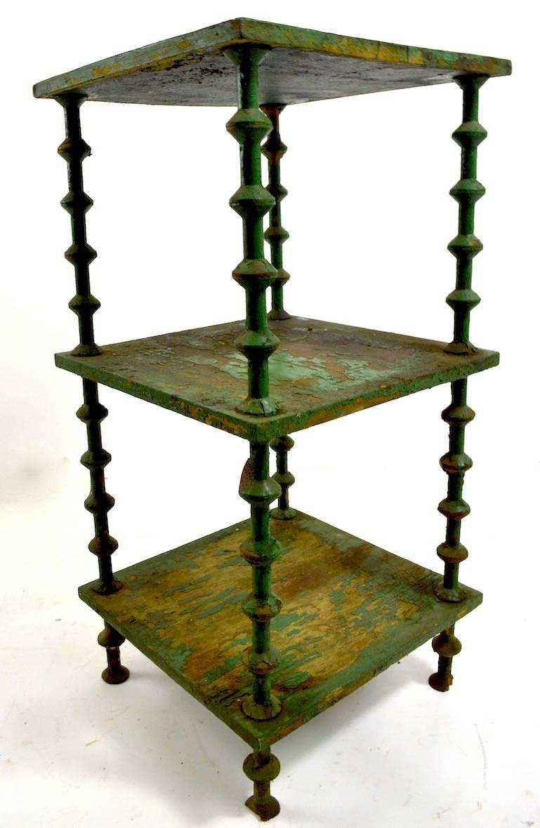 Folky Spool Table in Old Green Paint Finish In Good Condition In New York, NY