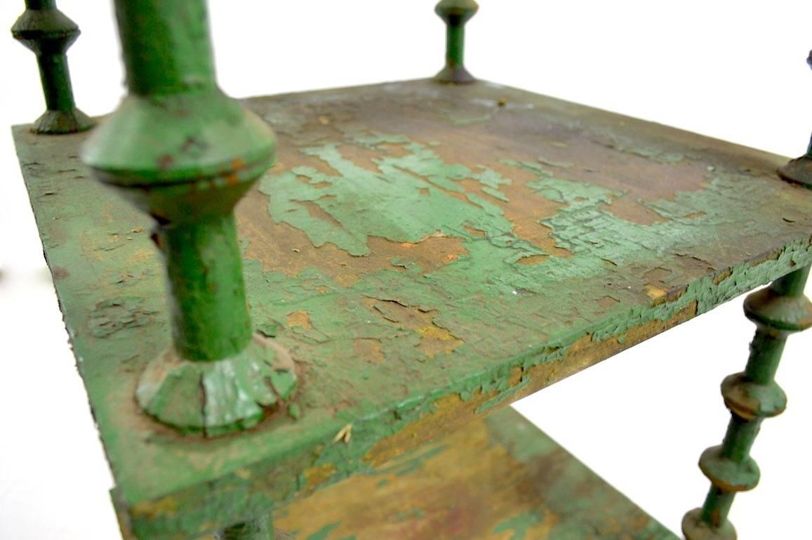 20th Century Folky Spool Table in Old Green Paint Finish