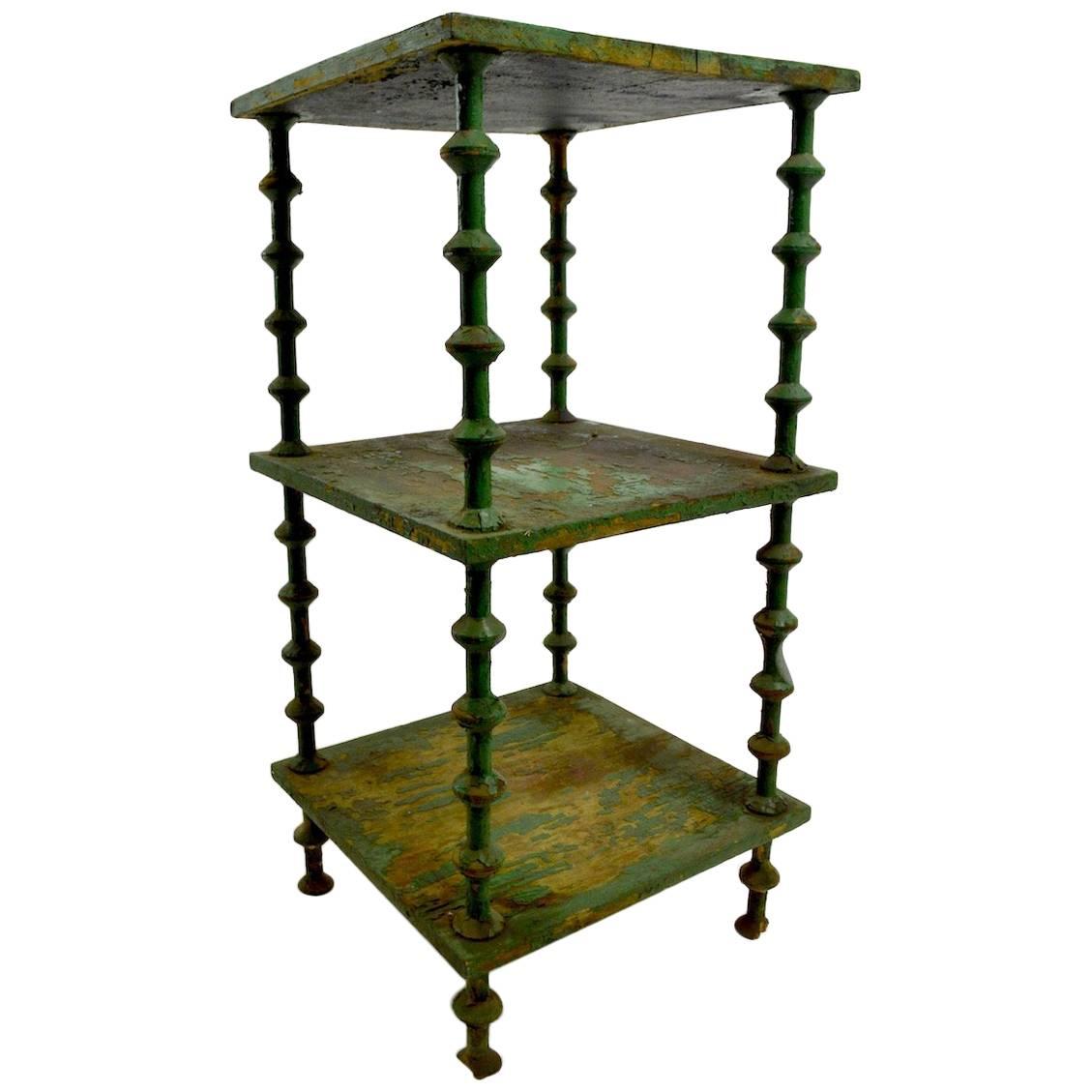 Folky Spool Table in Old Green Paint Finish