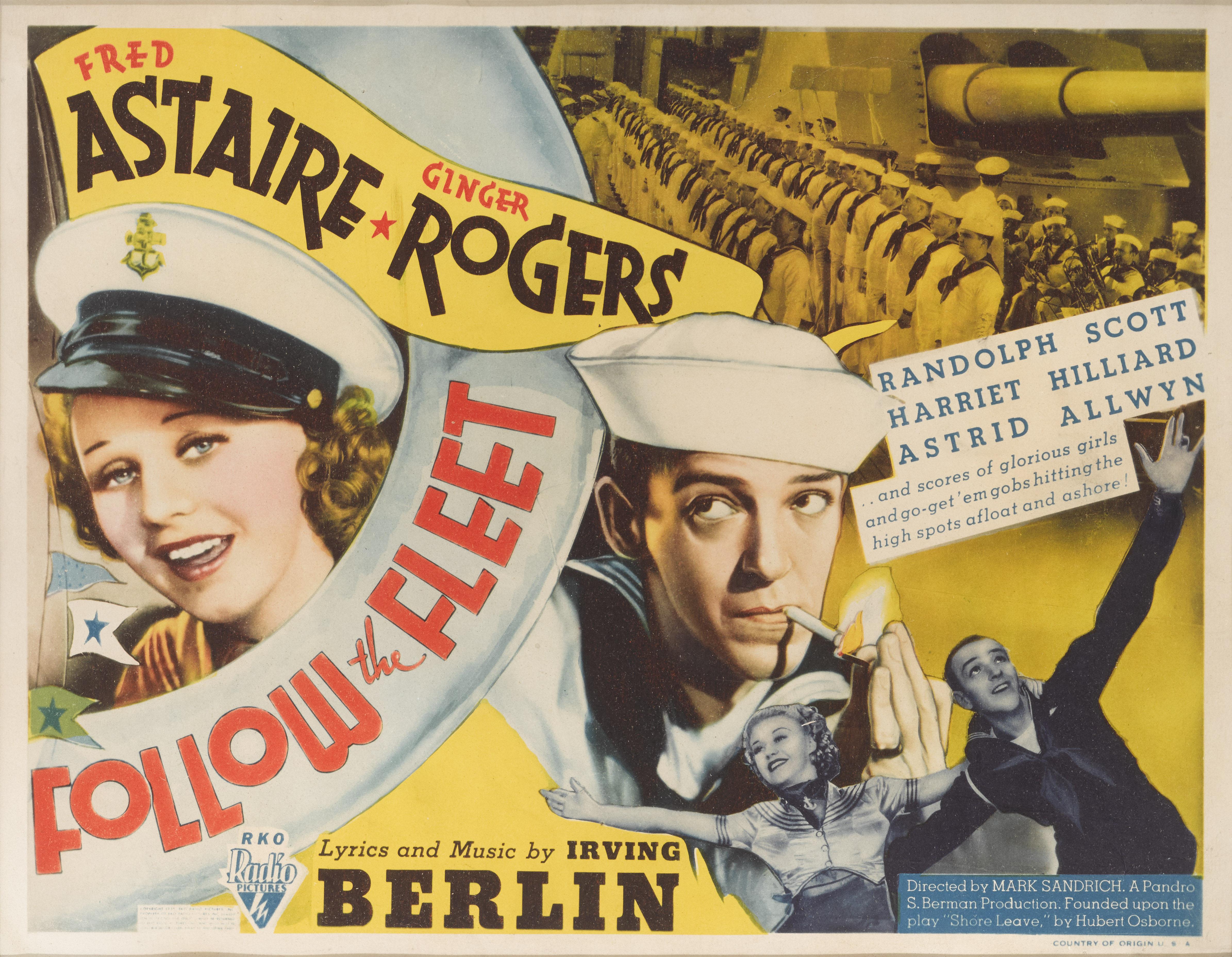 Original USTitle Lobby-Karte für die 1936 Musical-Komödie Follow the Fleet.
Dieser Film mit Fred Astaire und Ginger Rogers in den Hauptrollen wurde unter der Regie von Mark Sandrich gedreht.
Diese Titelkarte ist konservatorisch gerahmt mit