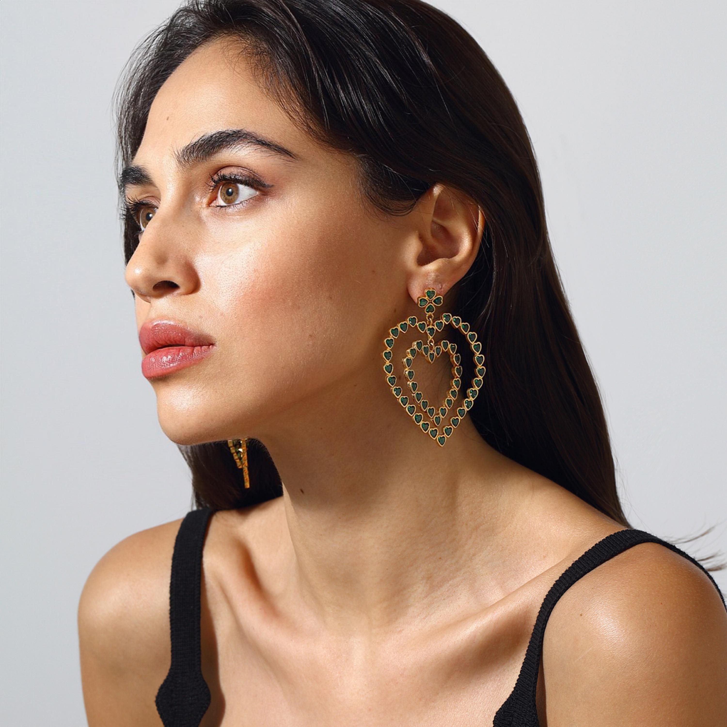 Artisan Follow Your Heart Earrings - Emerald Green For Sale