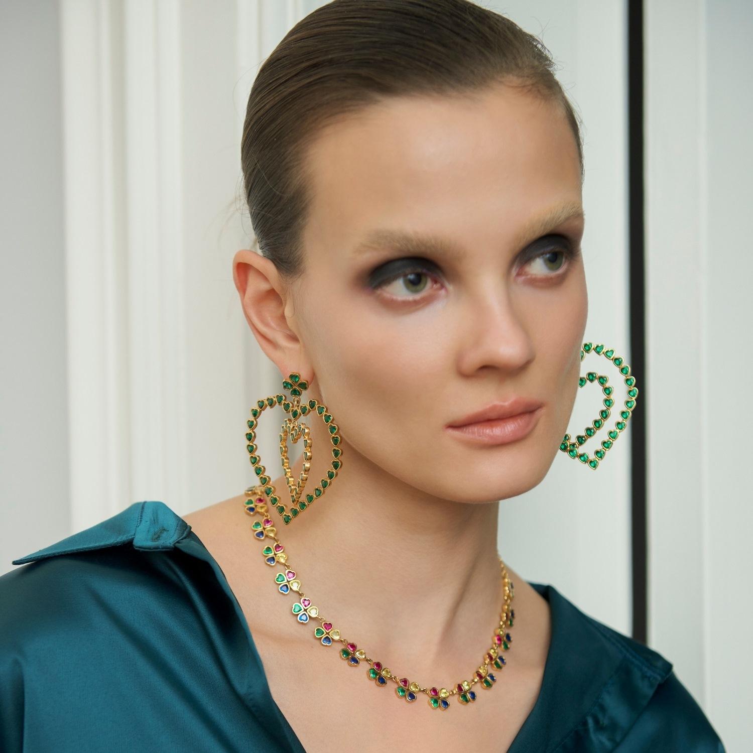 Follow Your Heart Earrings - Emerald Green In New Condition For Sale In Beyoğlu/İstanbul, 34