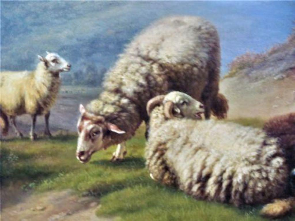Moutons dans un paysage, XIXe siècle, disciple d'Eugène Verboeckhoven - Maîtres anciens Painting par Follower Eugene Joseph Verboeckhoven