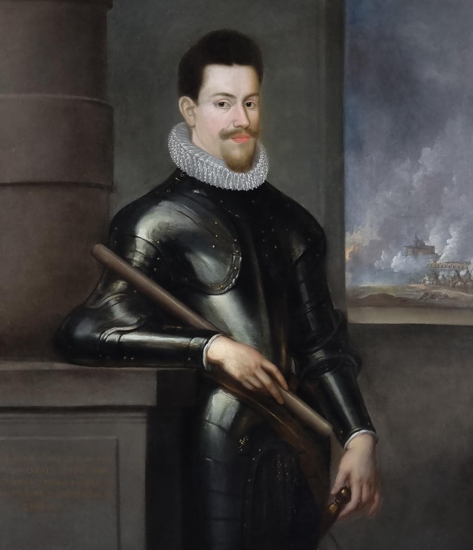 Porträt eines Gentleman in Wappen und hält einen Baton, Provenienz des Herrenhauses im Angebot 1