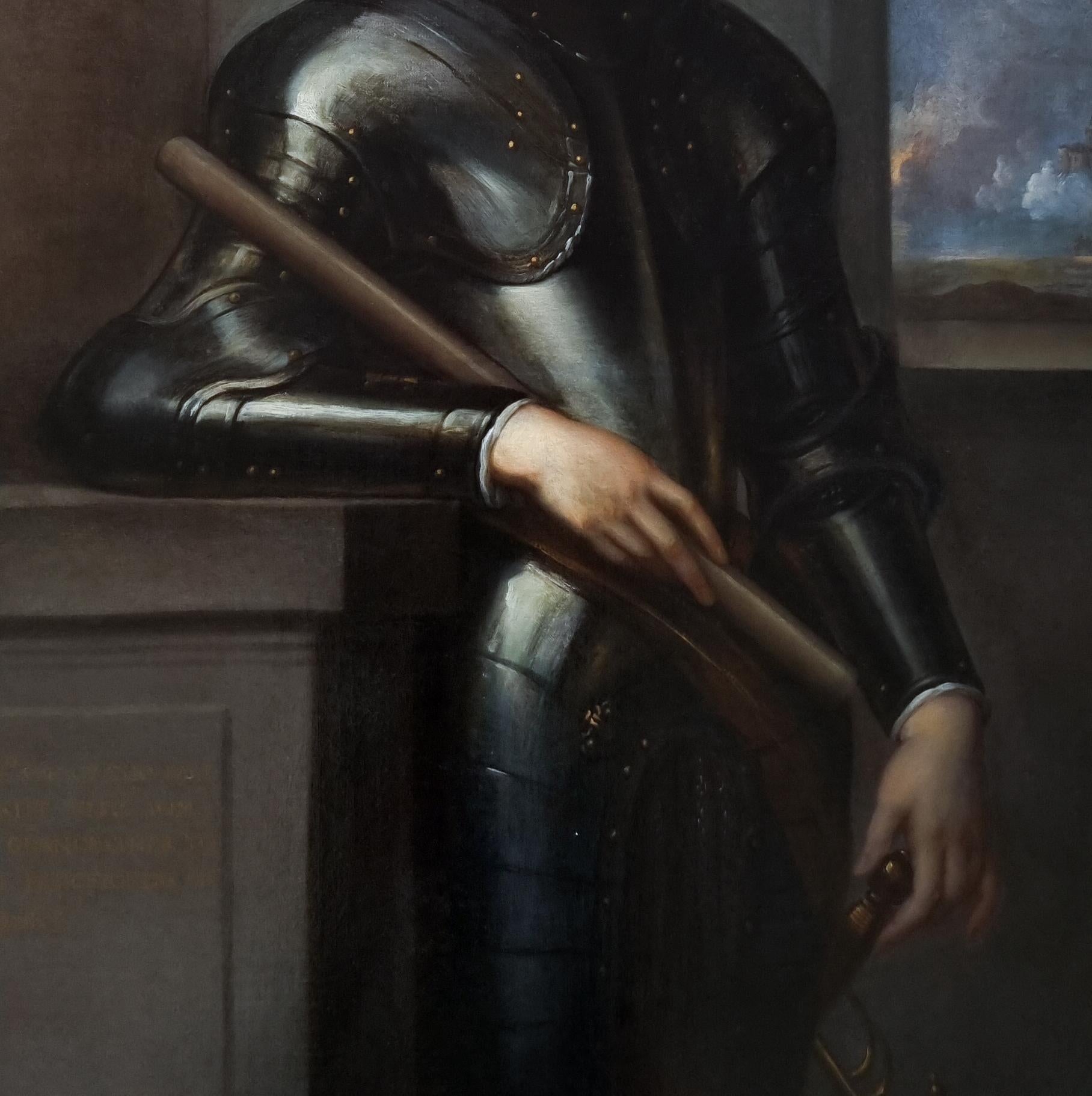 Portrait of a Gentleman in Armour and Holding a Baton, Manor House Provenence For Sale 2