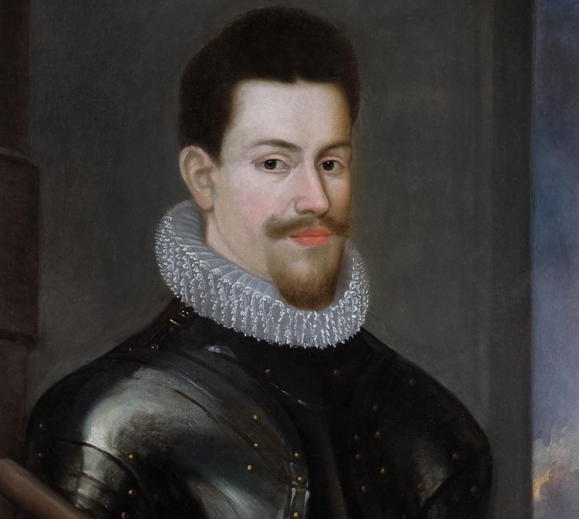 Porträt eines Gentleman in Wappen und hält einen Baton, Provenienz des Herrenhauses im Angebot 3
