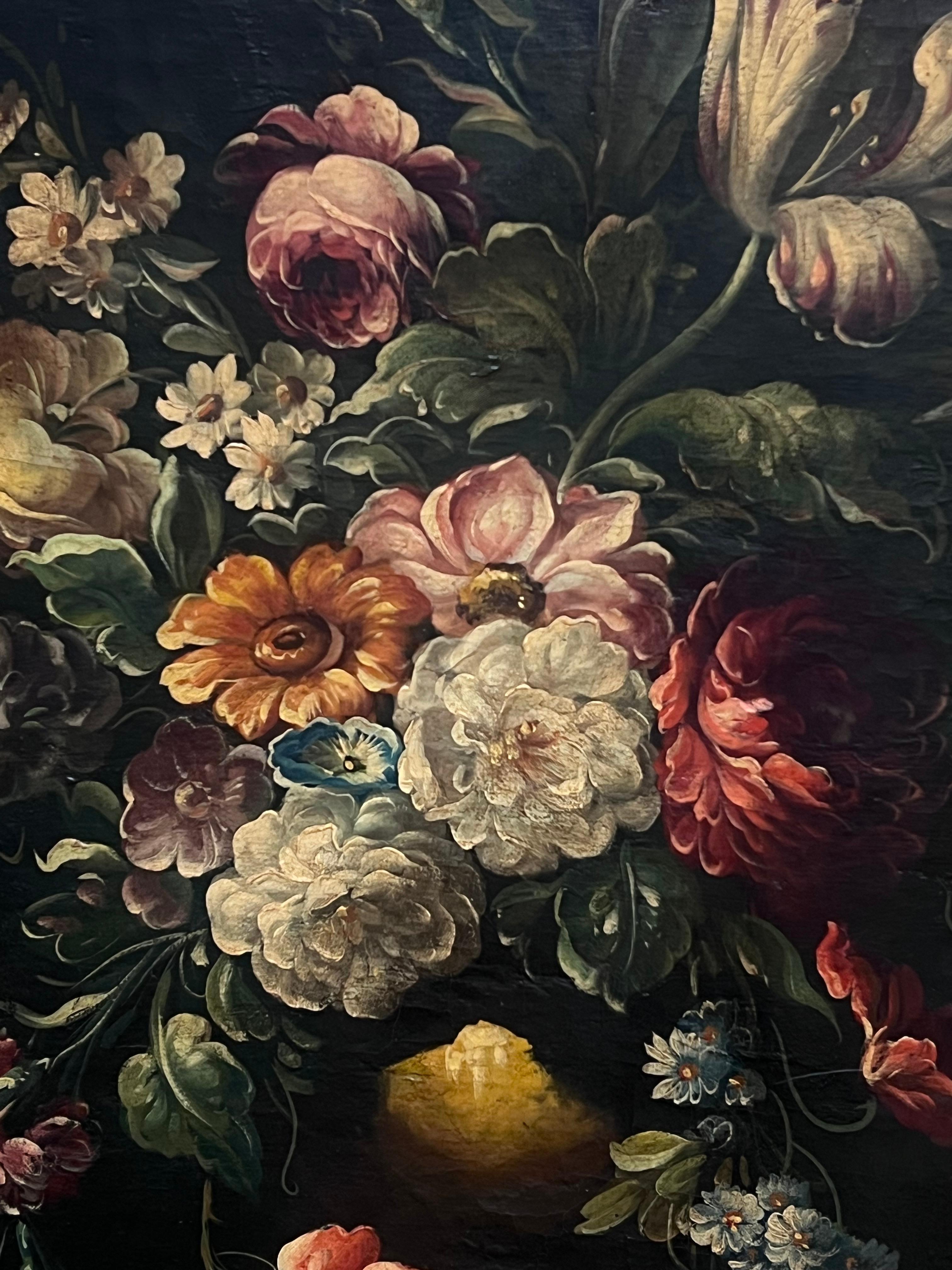 Antique Oil Elegant Floral Still Life with Vibrant Blooms in a Golden Vase - Black Still-Life Painting by follower of Clara Peeters (Flemish, fl. 1607–1621)