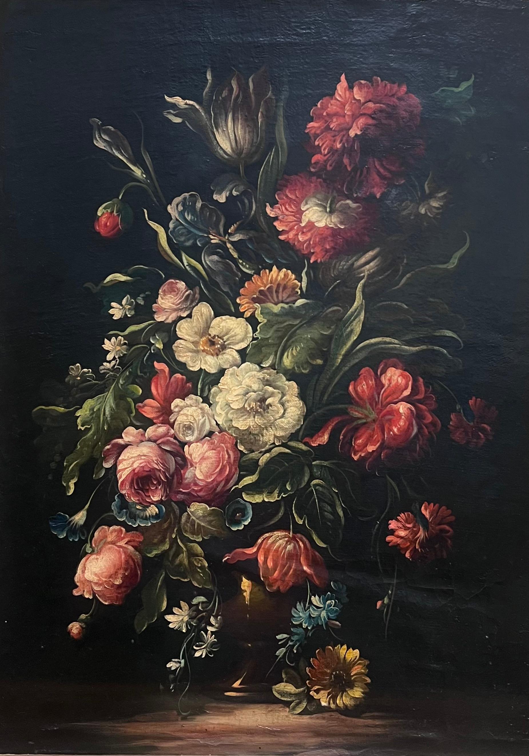 Gran Óleo Antiguo Opulento Bodegón Floral en Jarrón Dorado Arreglo Barroco - Painting de follower of Clara Peeters (Flemish, fl. 1607–1621)