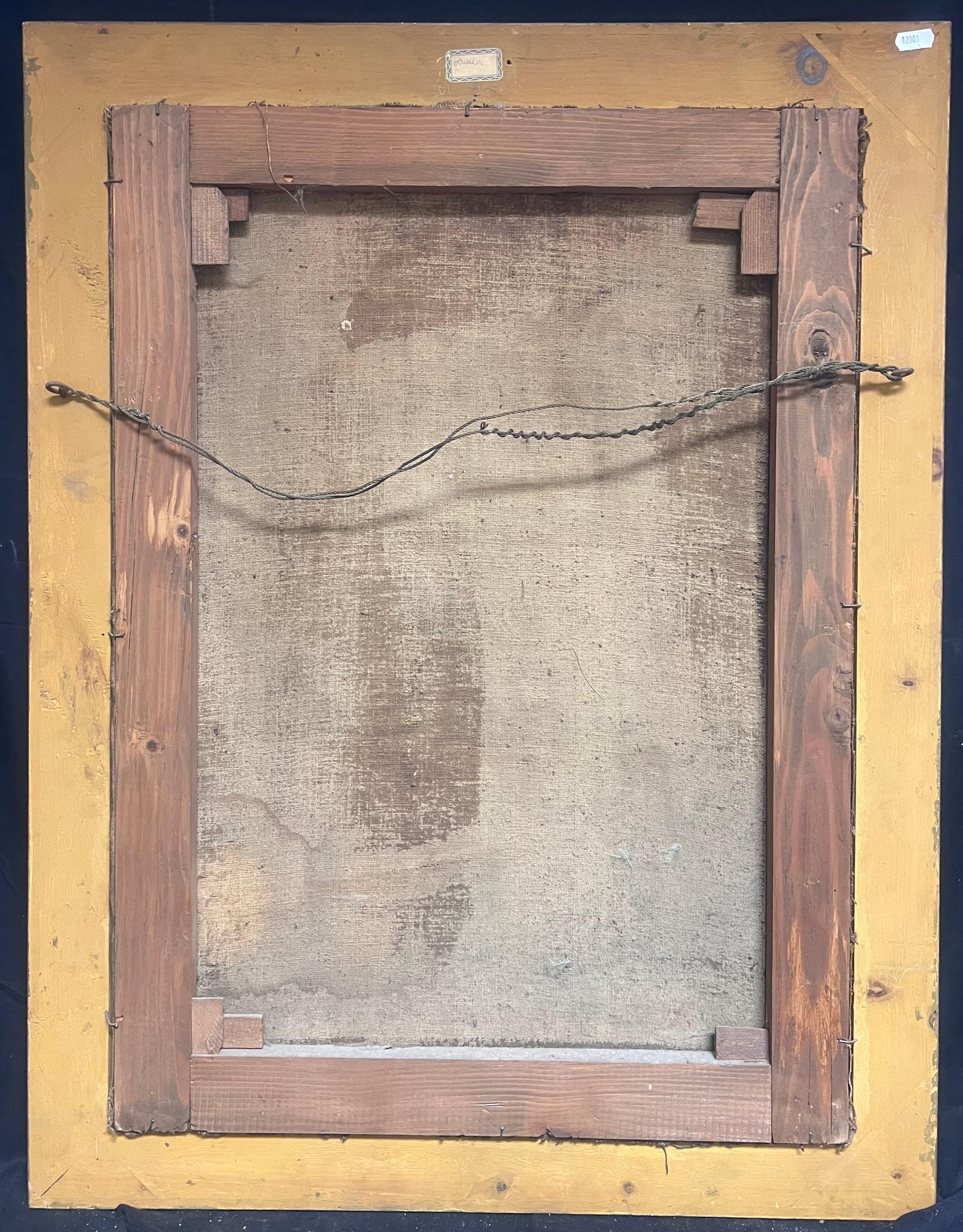 Gran Óleo Antiguo Opulento Bodegón Floral en Jarrón Dorado Arreglo Barroco 3