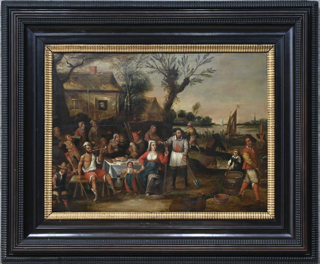 Follower of David Teniers the Younger, Oil on Panel of a Village Feast For Sale 4