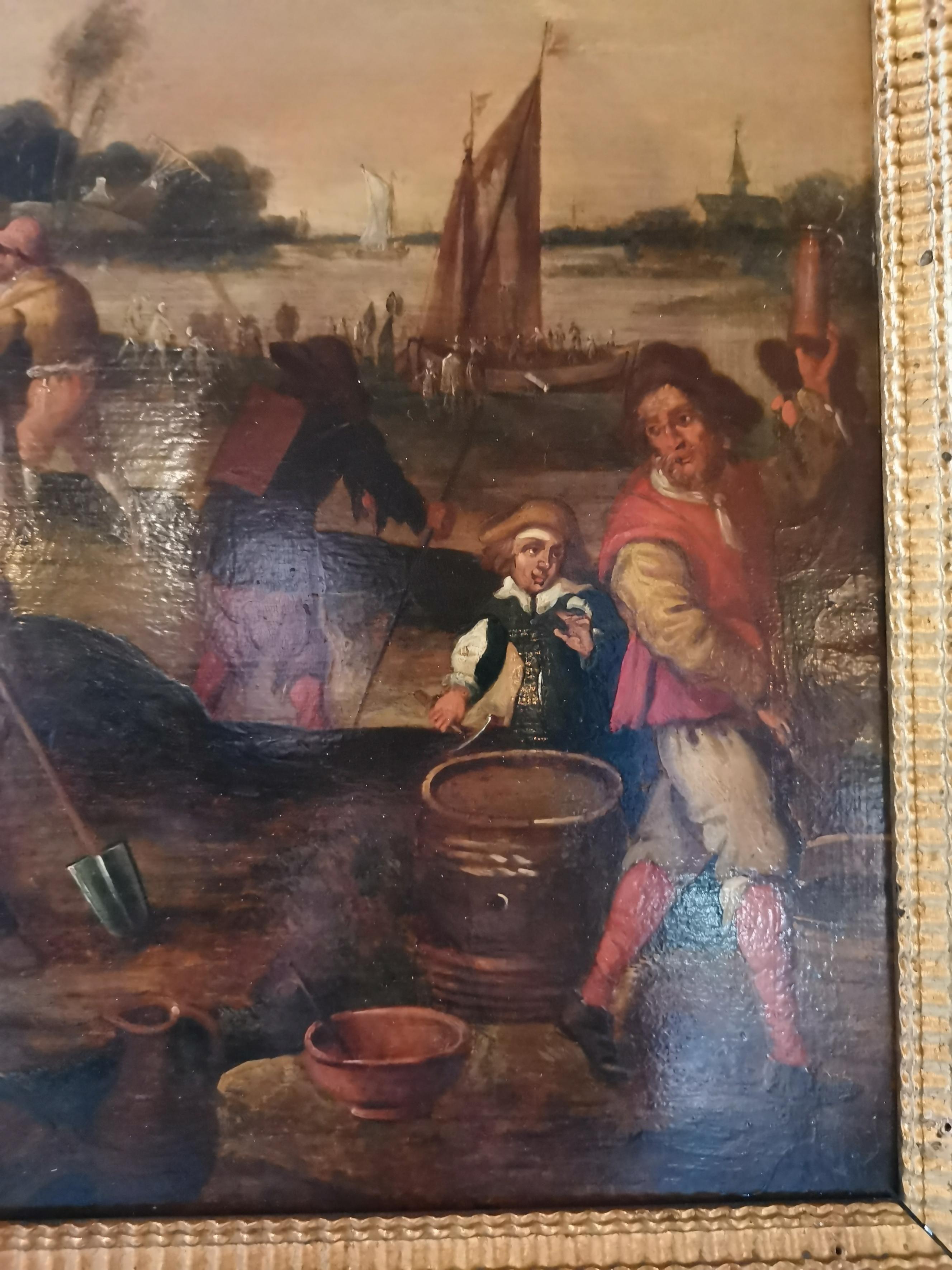 Follower of David Teniers the Younger, Öl auf Tafel eines Dorffestes (Belgisch) im Angebot