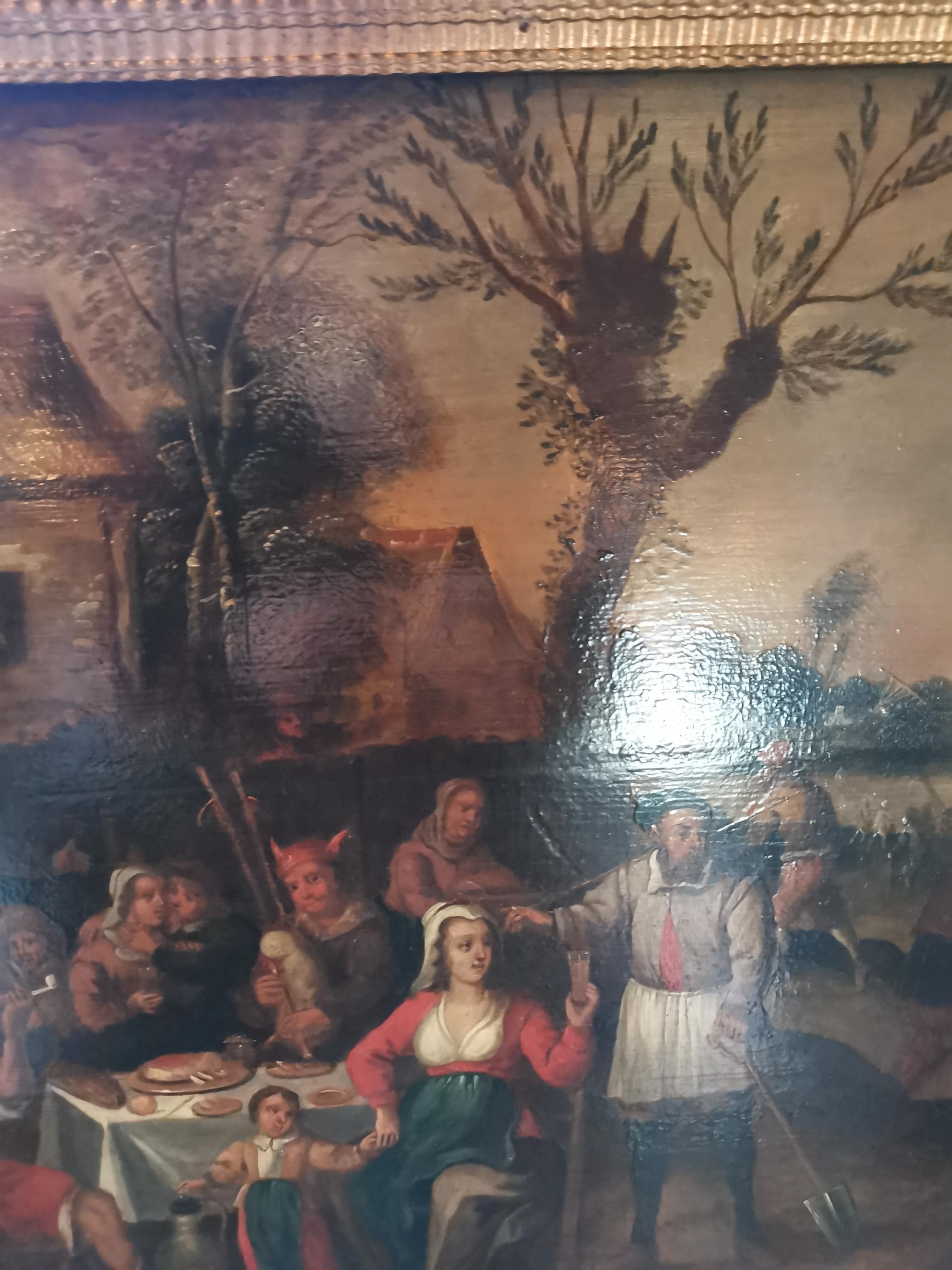 Follower of David Teniers the Younger, Öl auf Tafel eines Dorffestes im Zustand „Gut“ im Angebot in HEVERLEE, BE