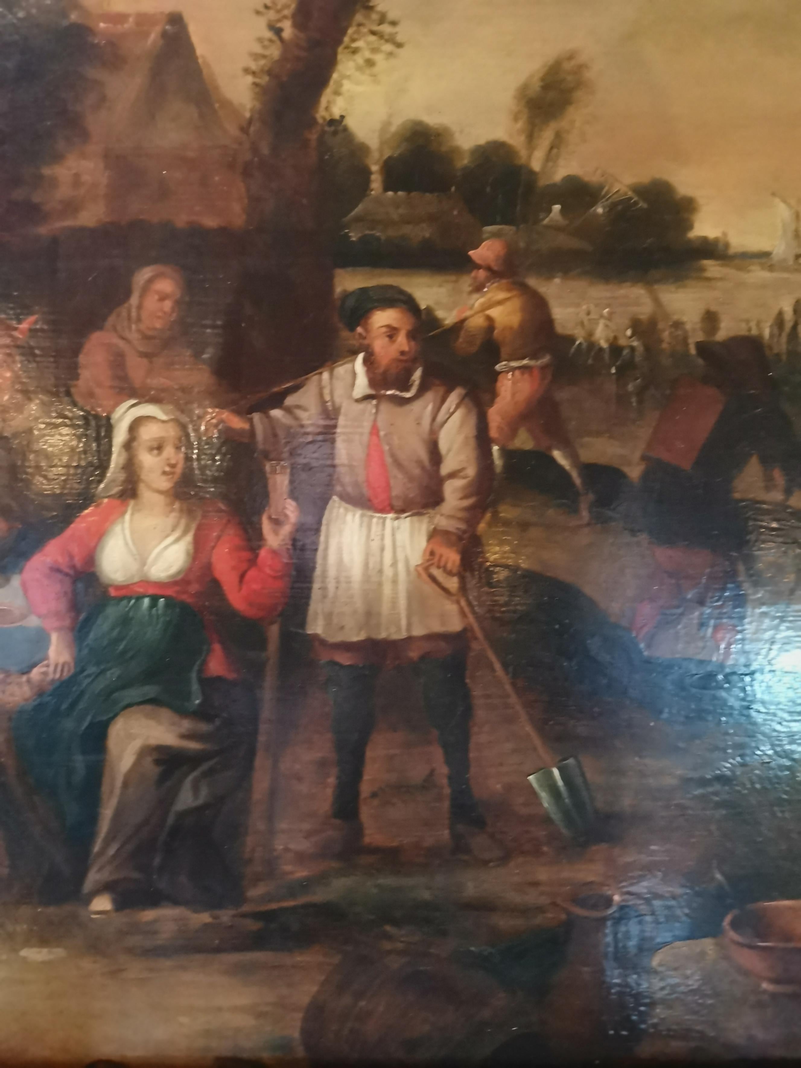 18th Century and Earlier Follower of David Teniers the Younger, Oil on Panel of a Village Feast For Sale