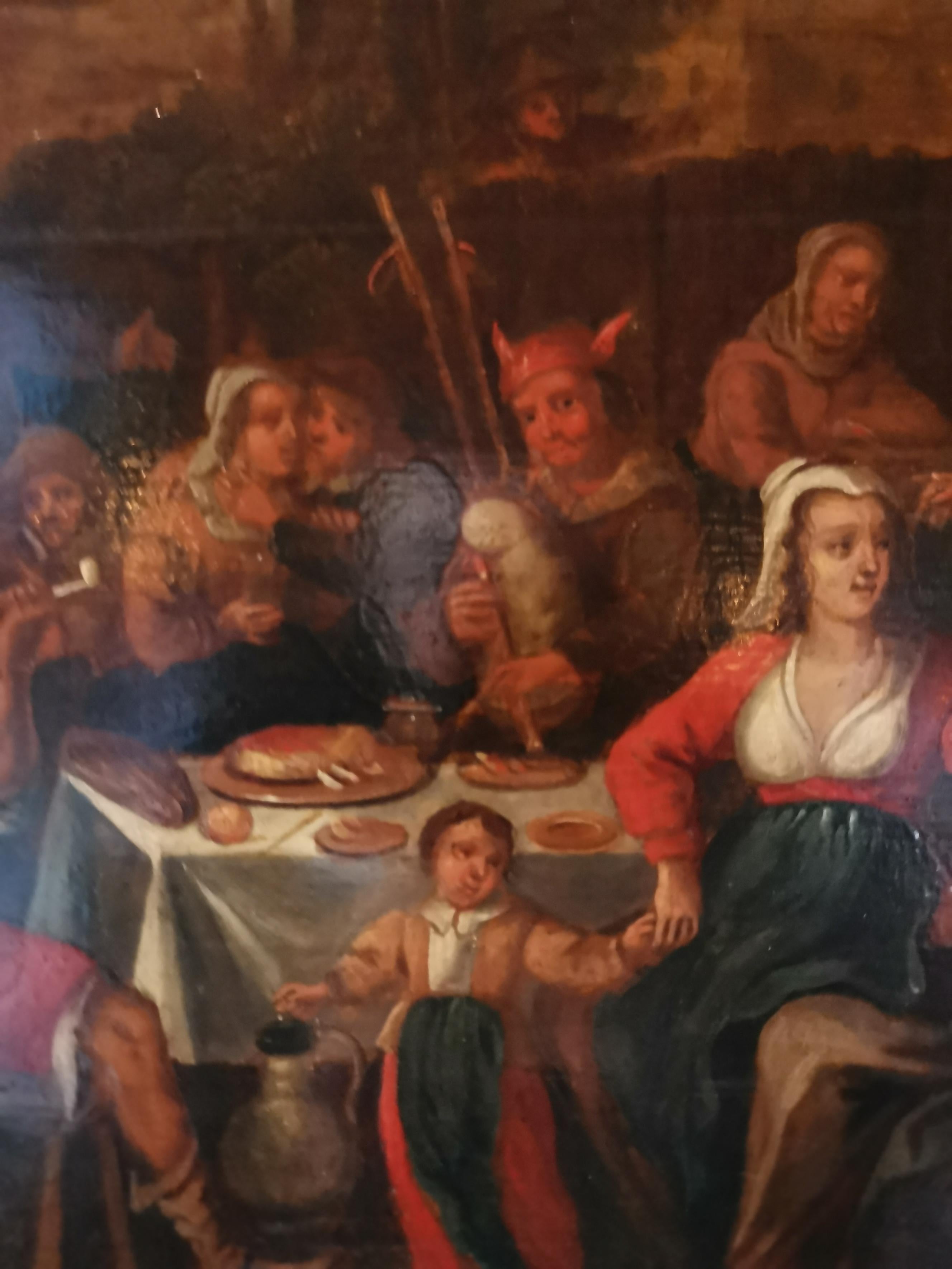 Wood Follower of David Teniers the Younger, Oil on Panel of a Village Feast For Sale
