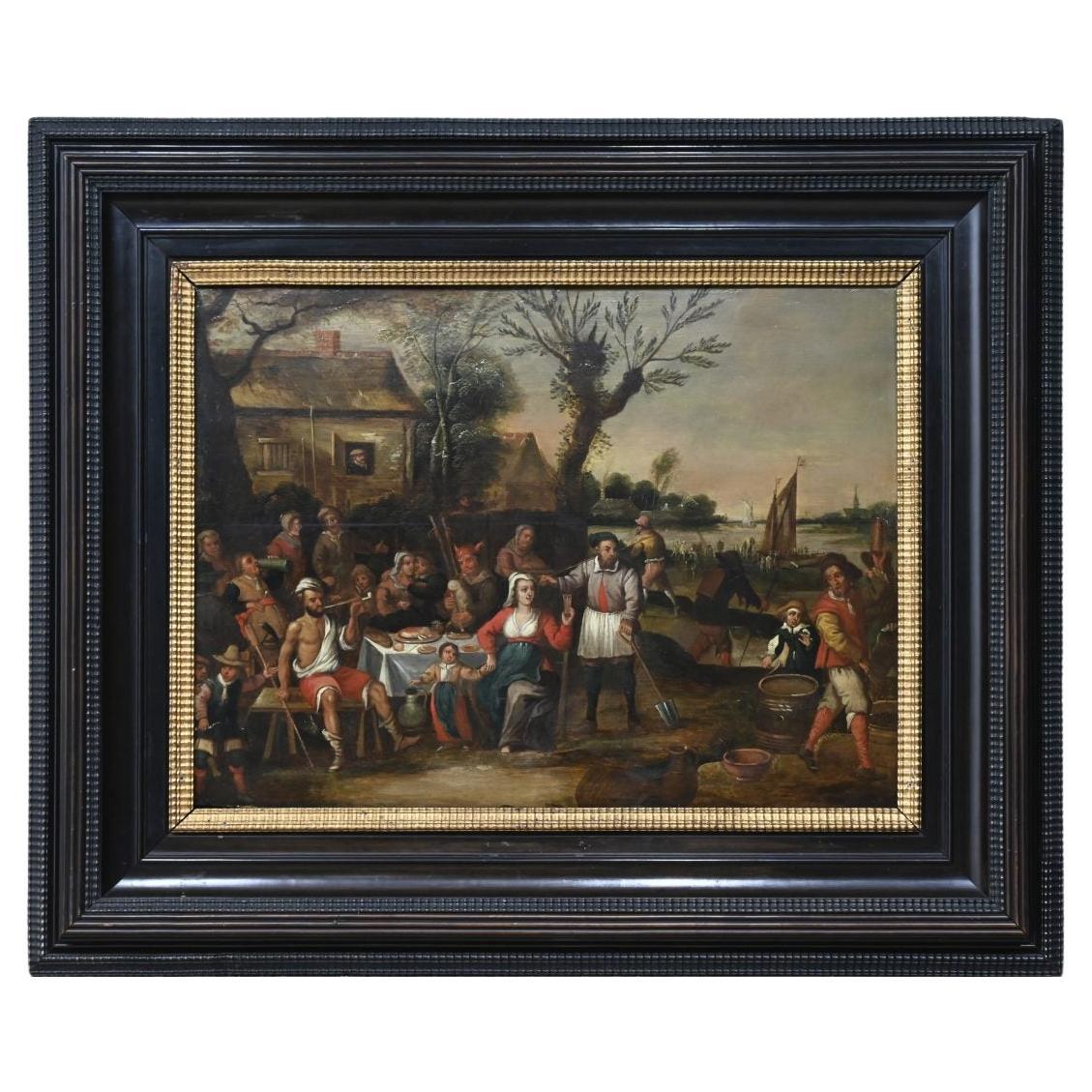 Follower of David Teniers the Younger, Oil on Panel of a Village Feast For Sale