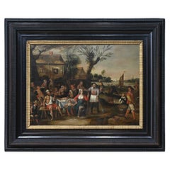 Antique Follower of David Teniers the Younger, Oil on Panel of a Village Feast