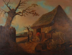 Follower of George Morland (1763–1804) - Early 19thC Oil, Horses By The Stable
