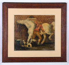 Follower of George Morland - 1901 Watercolour, The Grooming Stable