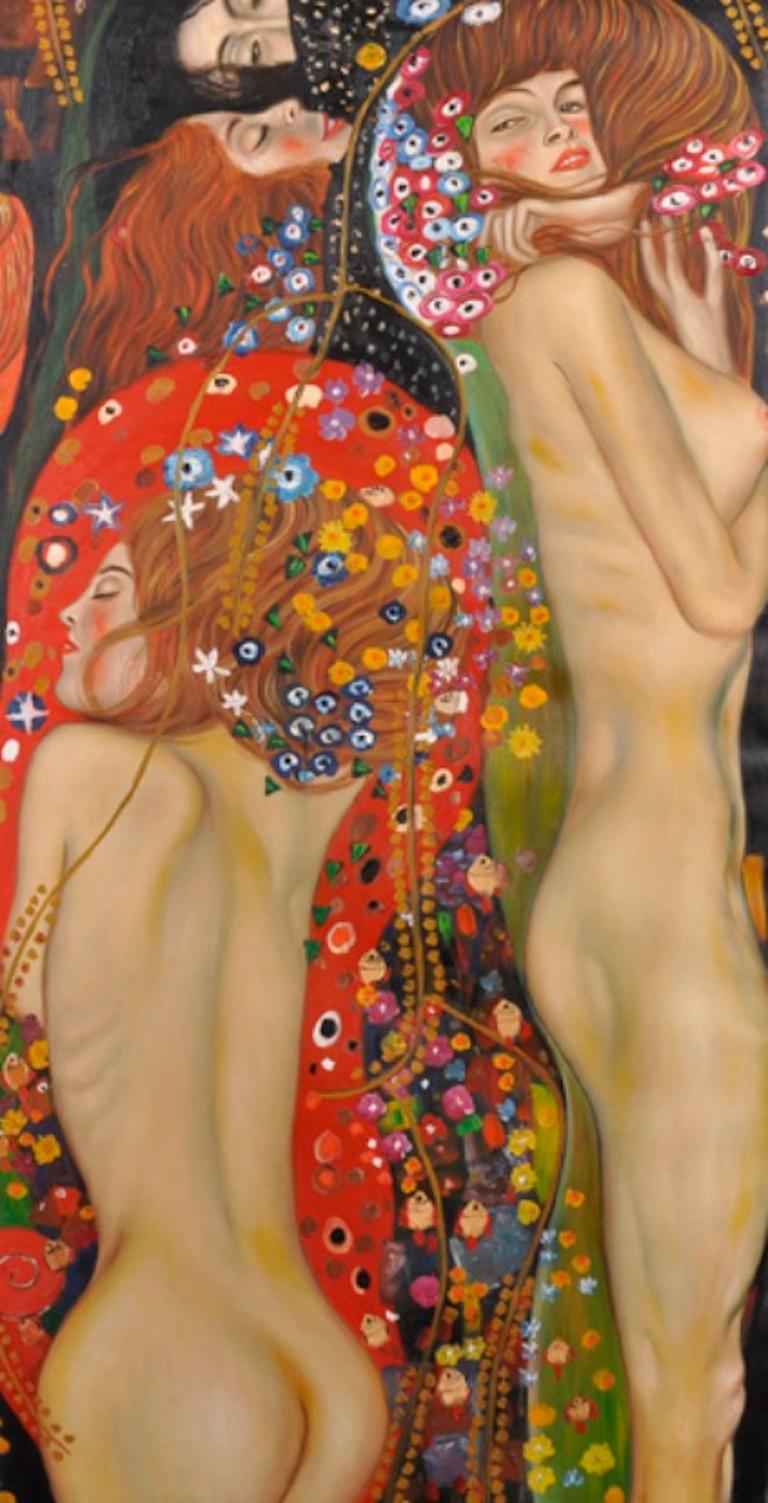(Follower of) Gustav Klimt Nude Painting - Water Nymphs, Large Oil Painting on Canvas