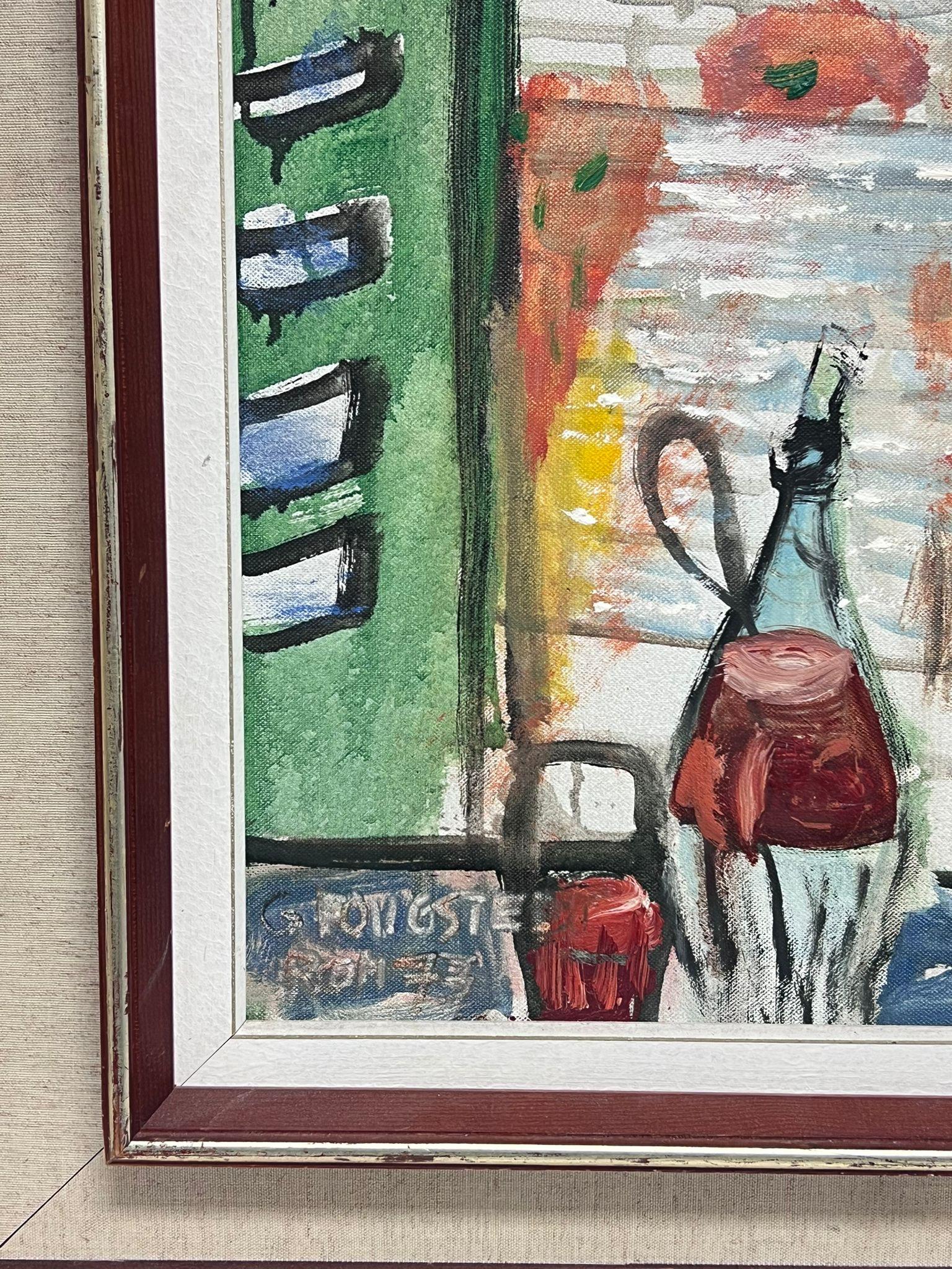 Persiane verdi Vista dalla finestra Vista sui tetti Olio francese del XX secolo - Painting Moderno di follower of Henri Matisse