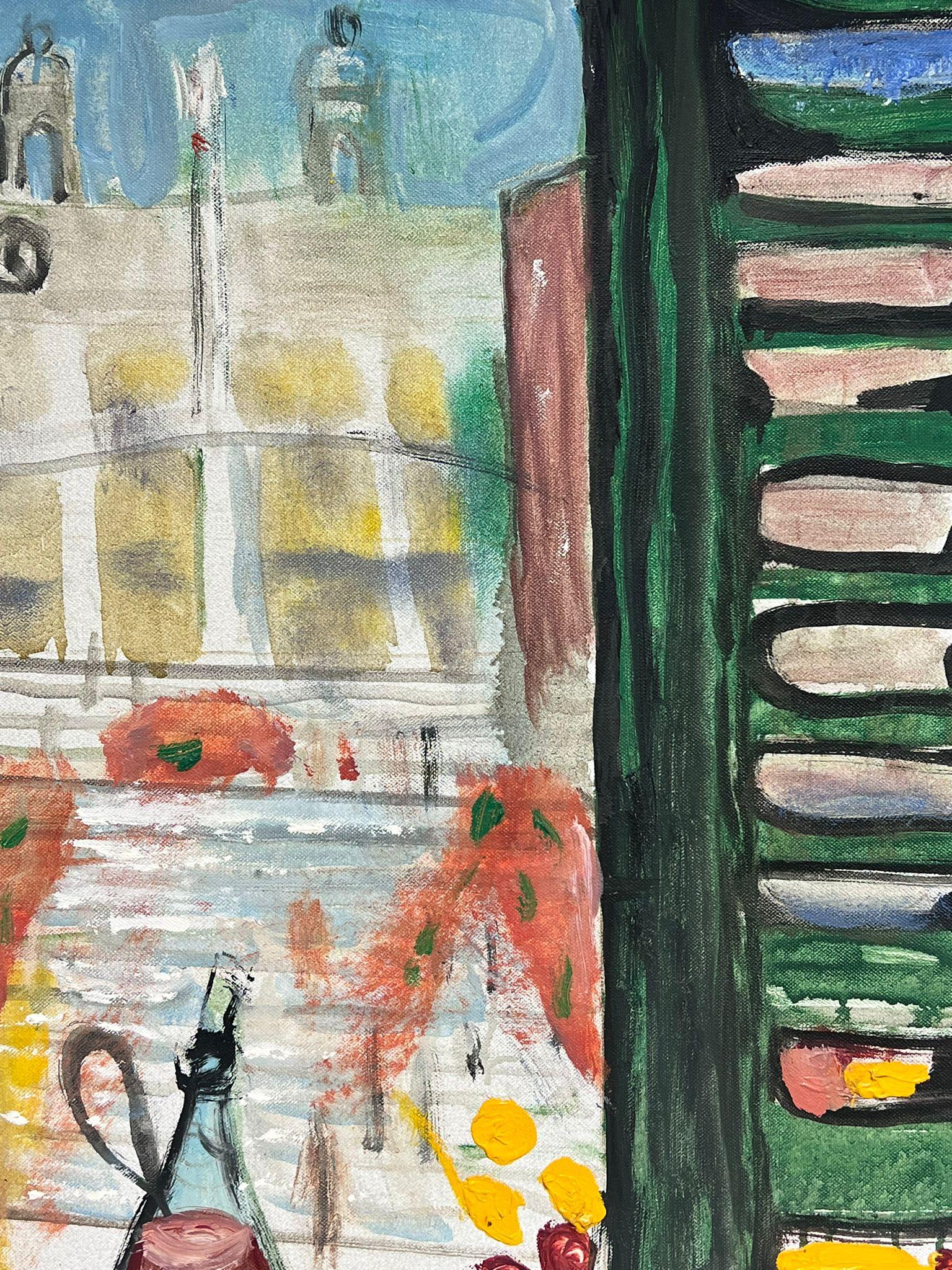 Persiane verdi Vista dalla finestra Vista sui tetti Olio francese del XX secolo 1