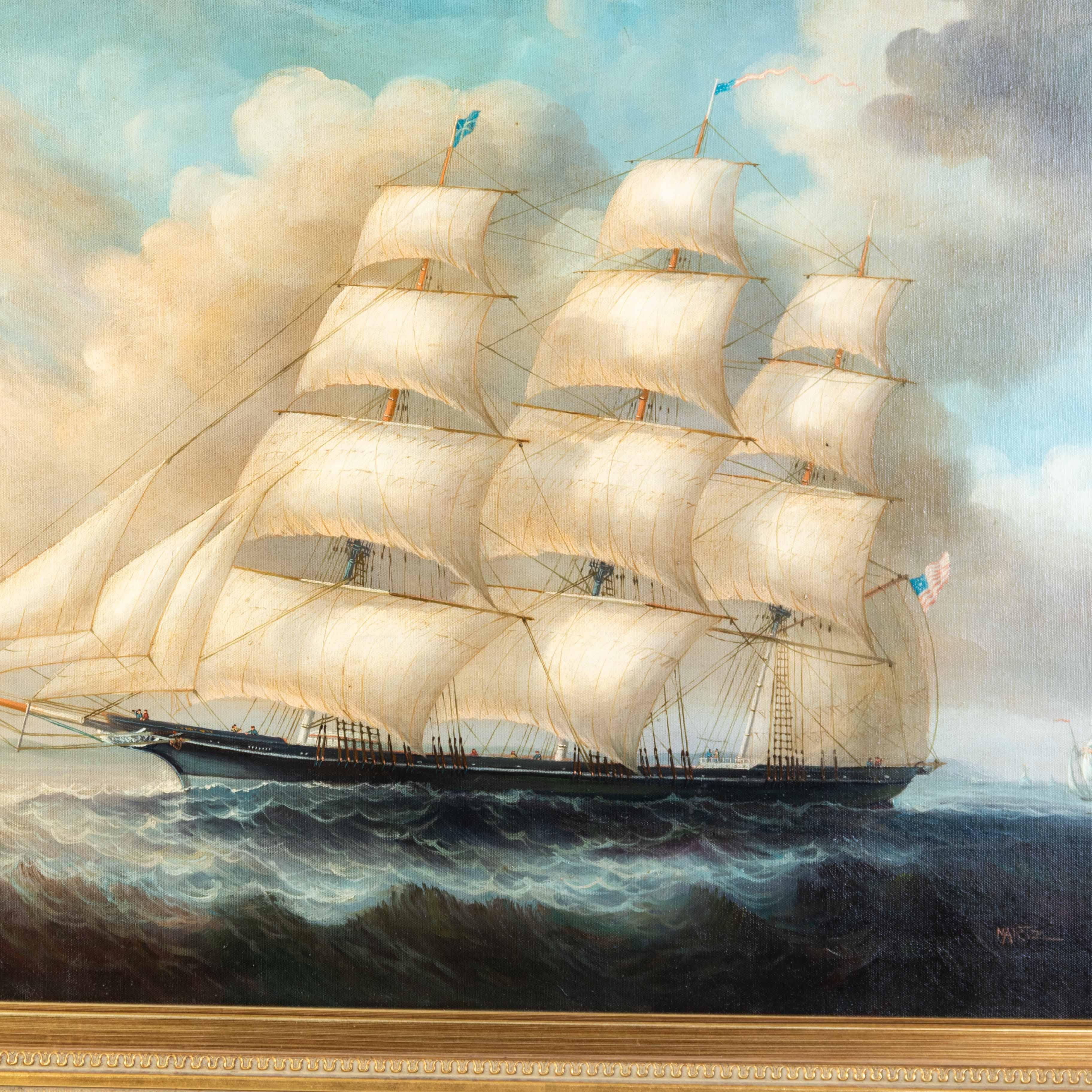 Questa accattivante opera d'arte di grandi dimensioni del famoso artista americano Henry Randolph Martz è un must per ogni appassionato o collezionista di mare. Realizzato con la tipica pennellata audace e l'attenzione ai dettagli di Martz, questo