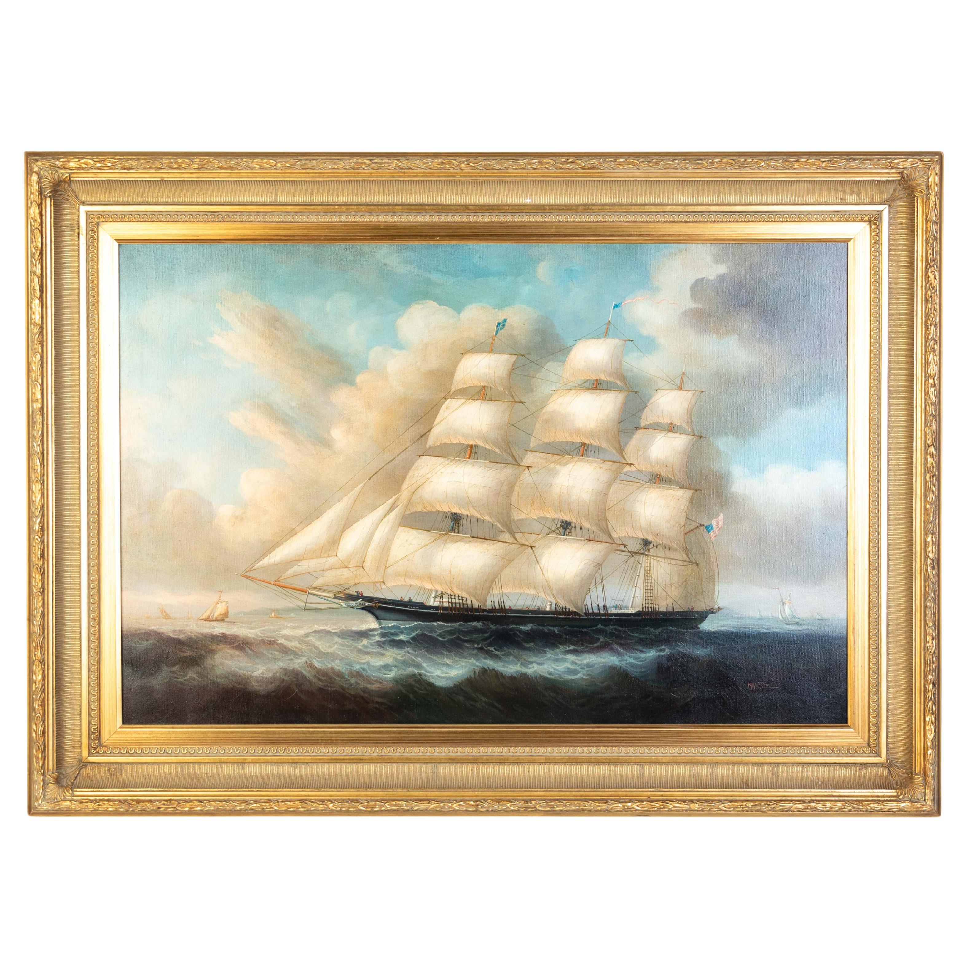 Seguace di Henry Randolph Martz Grande nave da crociera americana firmata in vendita