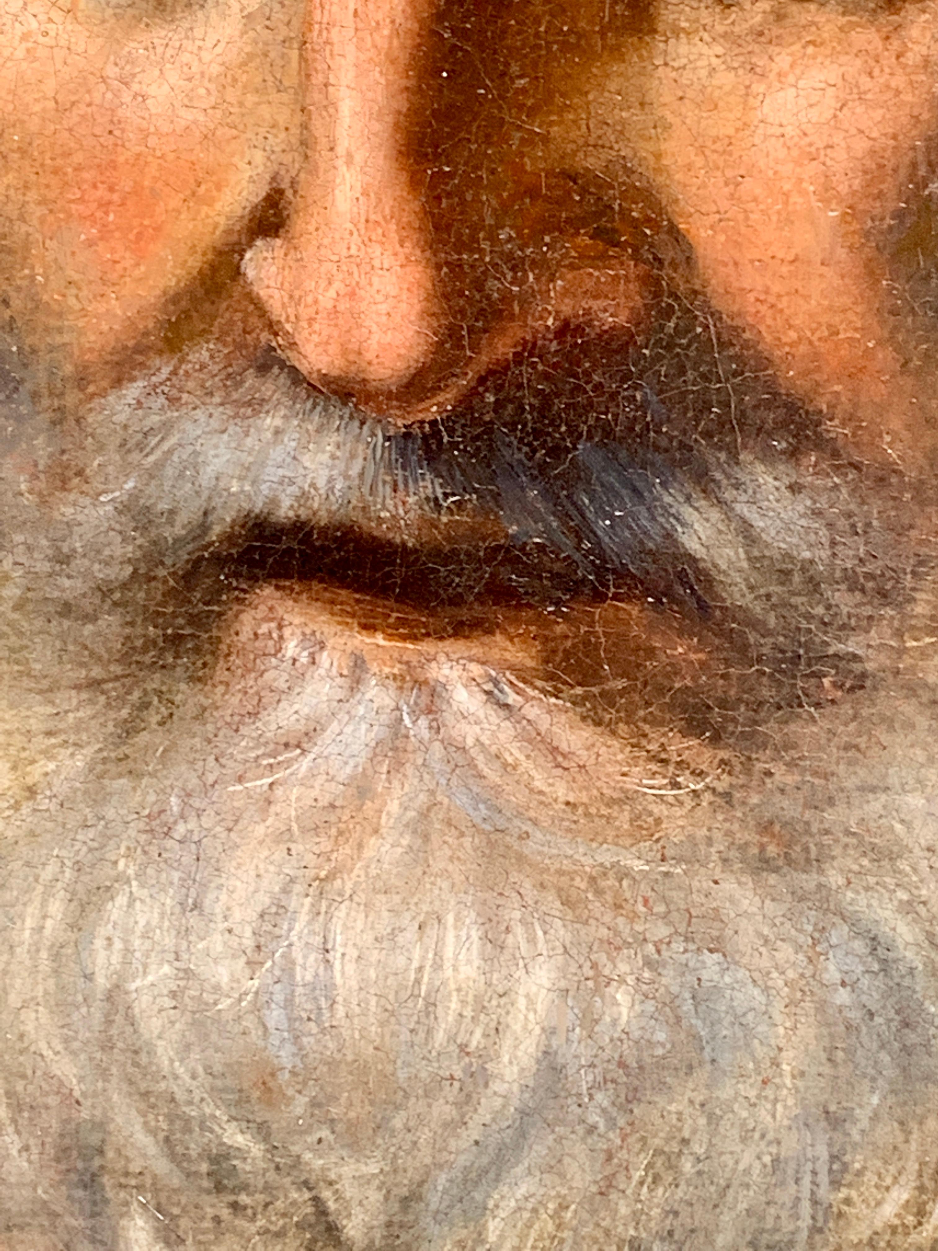 17th century Italian old master portrait, of the head of a Saint with Greybeard - Gray Figurative Painting by Follower of Jacopo Bassano