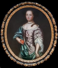 Antique Portrait of a Young Lady Holding an Orange c.1700, Exquisite Carved Gilded Frame