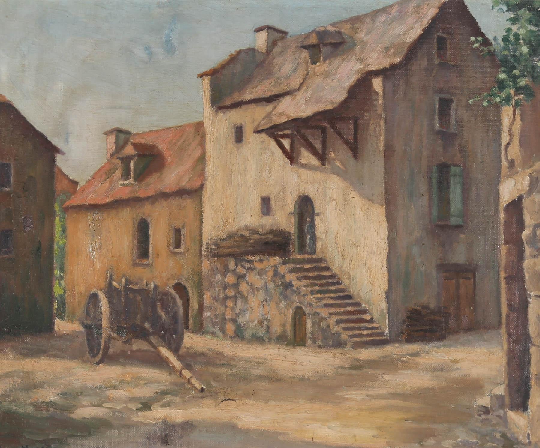Follower of Jean Masson (1900-1988) - Framed Oil, Square in Sainte Eulalie For Sale 3