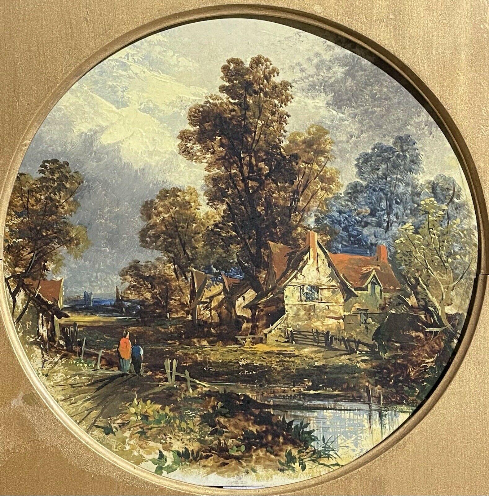 VICTORIAN OIL - FOLLOWER OF JOHN CONSTABLE - RURAL RIVER LANDSCAPE WITH FIGURES  - Painting by (Follower of) John Constable