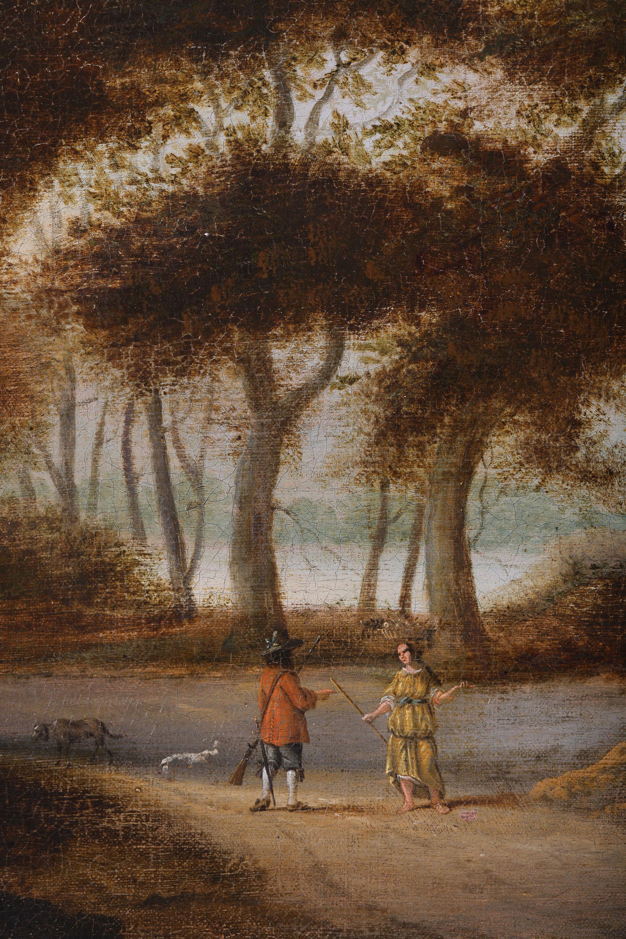 'A woodland Pathway' Follower of Meindert Hobbema. Framed antique oil painting im Angebot 3