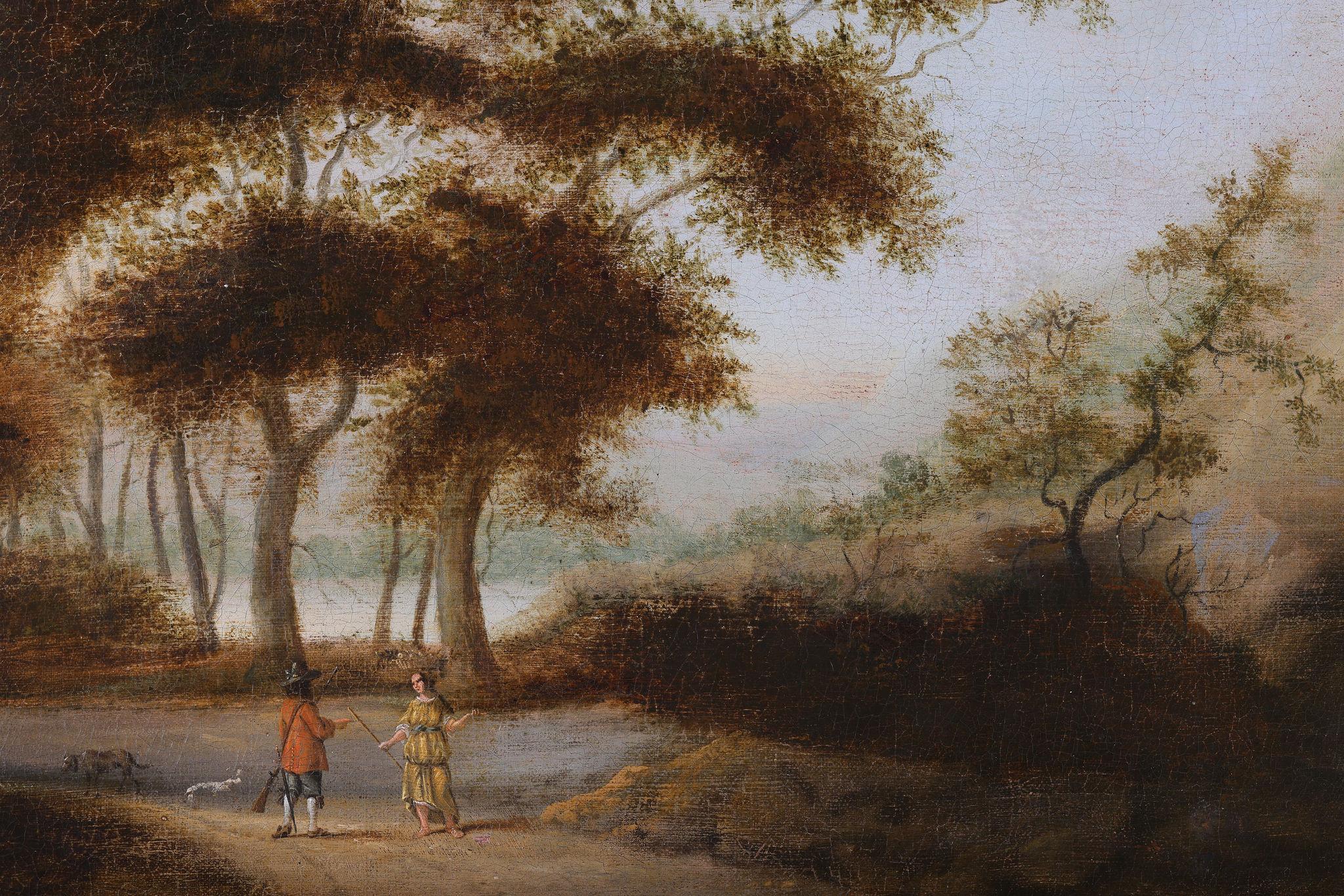 'A woodland Pathway' Follower of Meindert Hobbema. Framed antique oil painting im Angebot 4