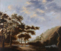 'A Woodland Pathway' Follower of Meindert Hobbema. Framed antique oil painting